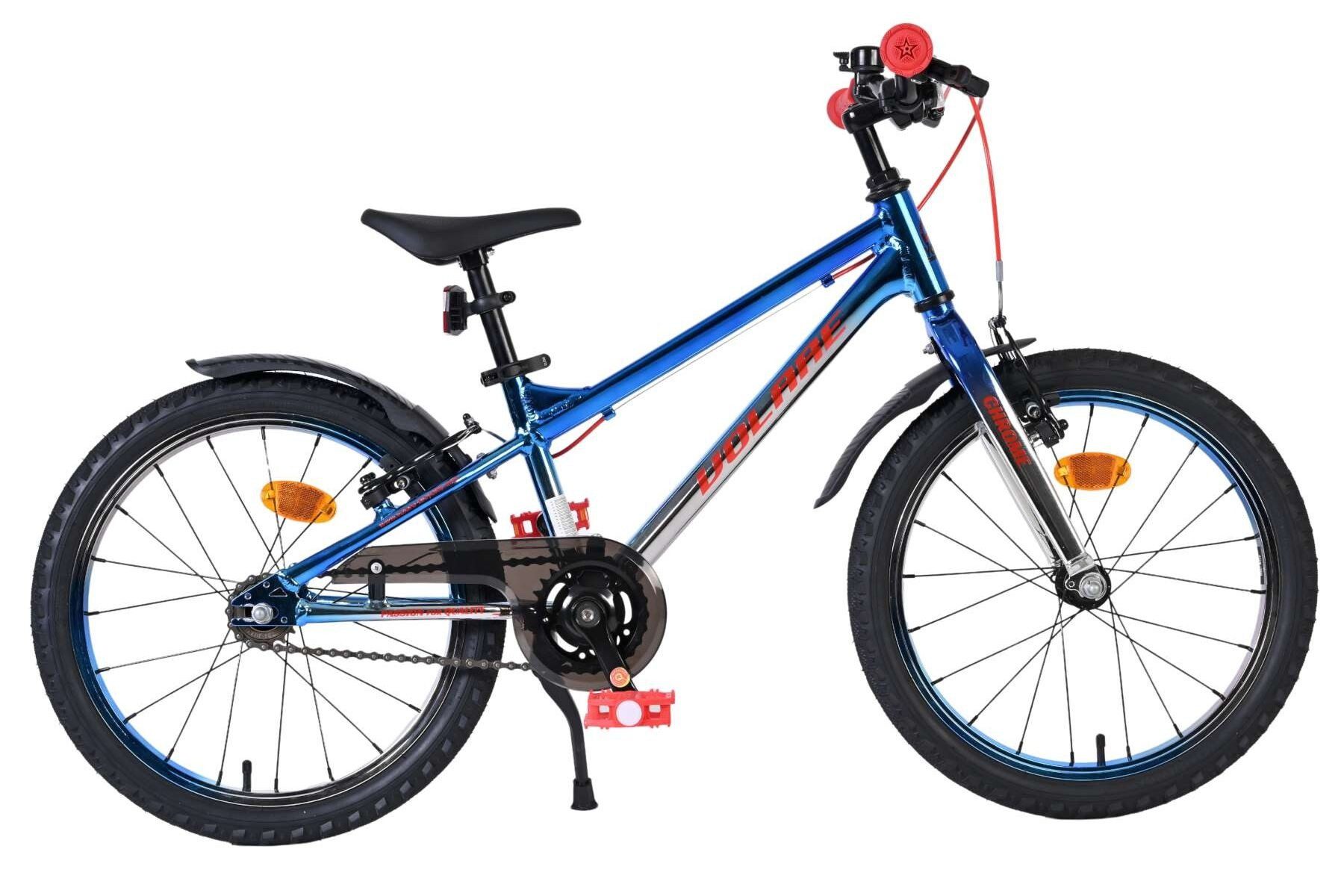 Volare Kinderfahrrad Chrome Jungen 18 Zoll Blau-Silber mit Handbremse und Rücktrittbremse, sportliches Design, robuster Kinderfahrrad-Aufbau, Klingel