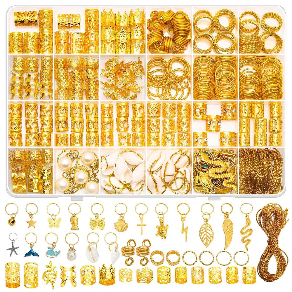 HoyoLee Haarspange 285 Stück Haarschmuck für Zöpfe, Verstellbar Metall Haar, Loc-Charms