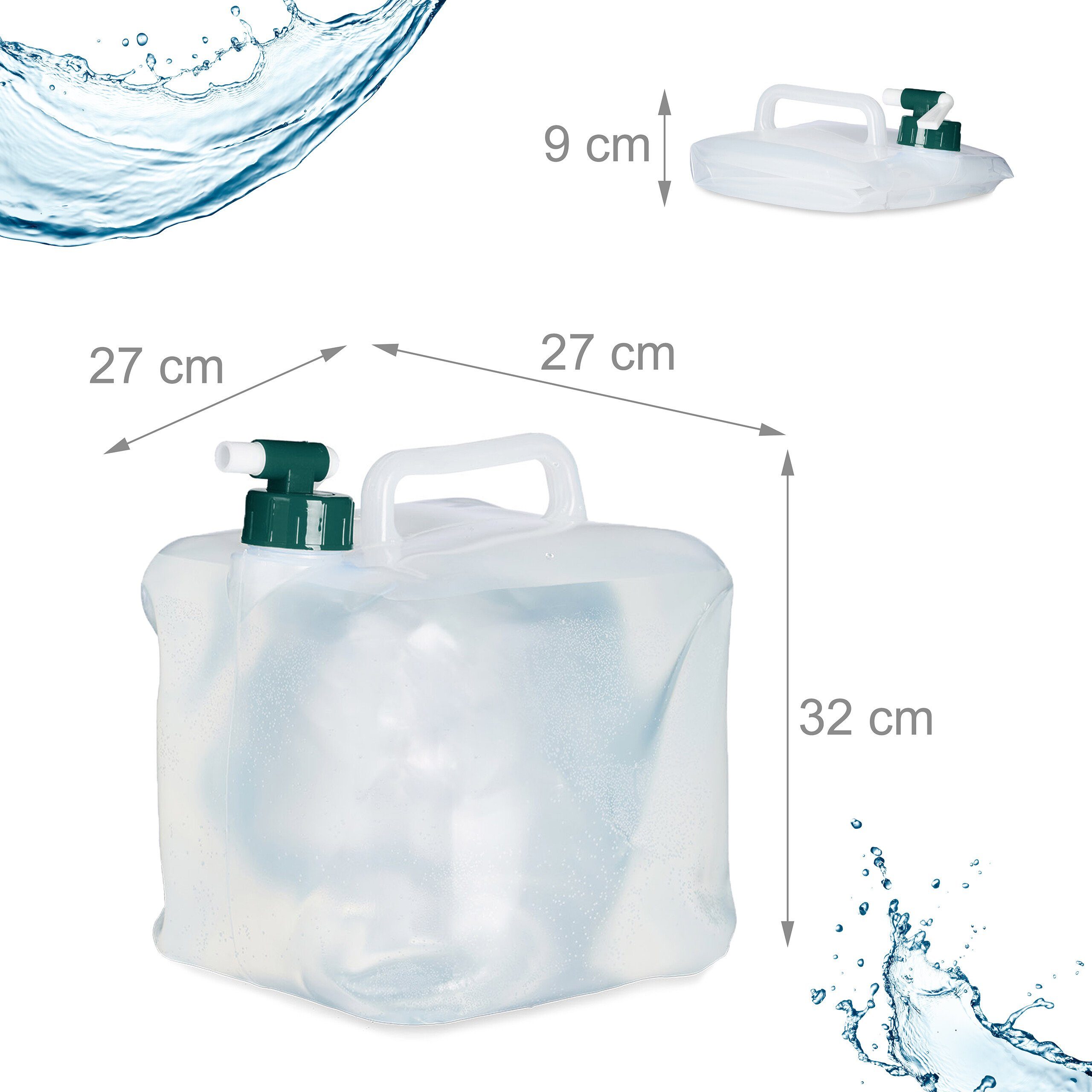 relaxdays Kanister Faltbarer Wasserkanister 3er Dunkelgrün Transparent 20 l, Set Grün