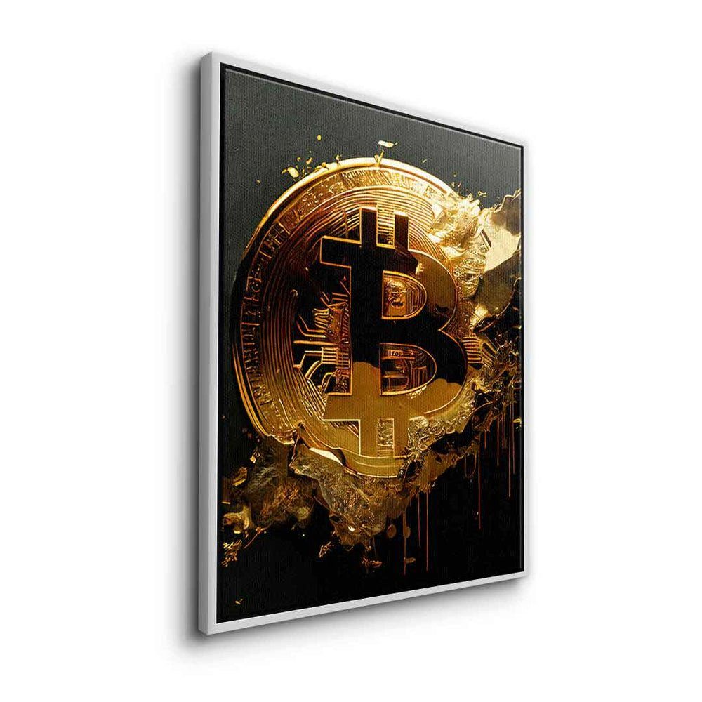 DOTCOMCANVAS® Leinwandbild, Leinwandbild raw Bitcoin crypto Handel trading mit diamond Rahmen hands Börse ohne