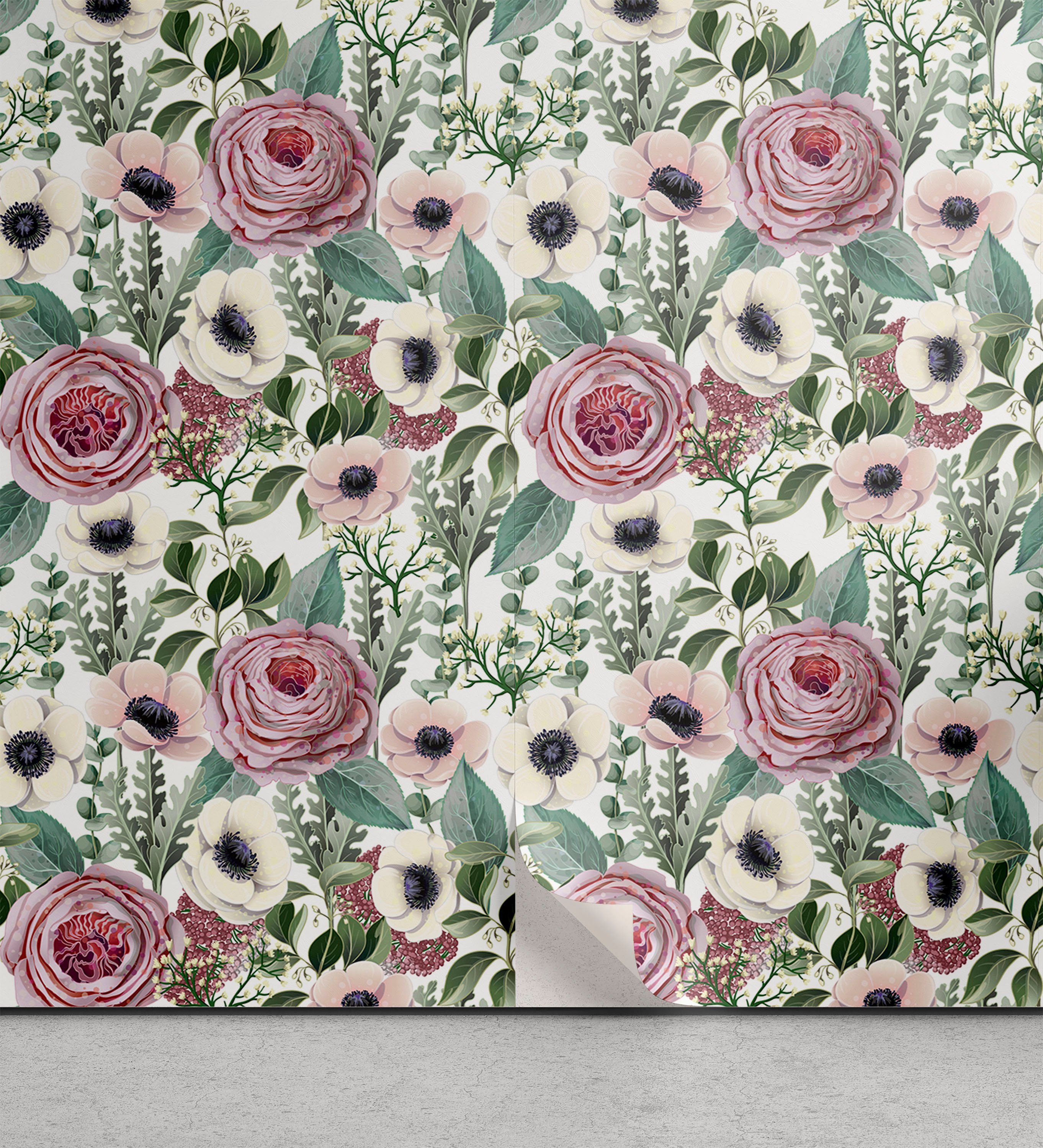 Blick Blumen Rose Vinyltapete Vintage selbstklebendes Wohnzimmer Victorian Küchenakzent, Abakuhaus