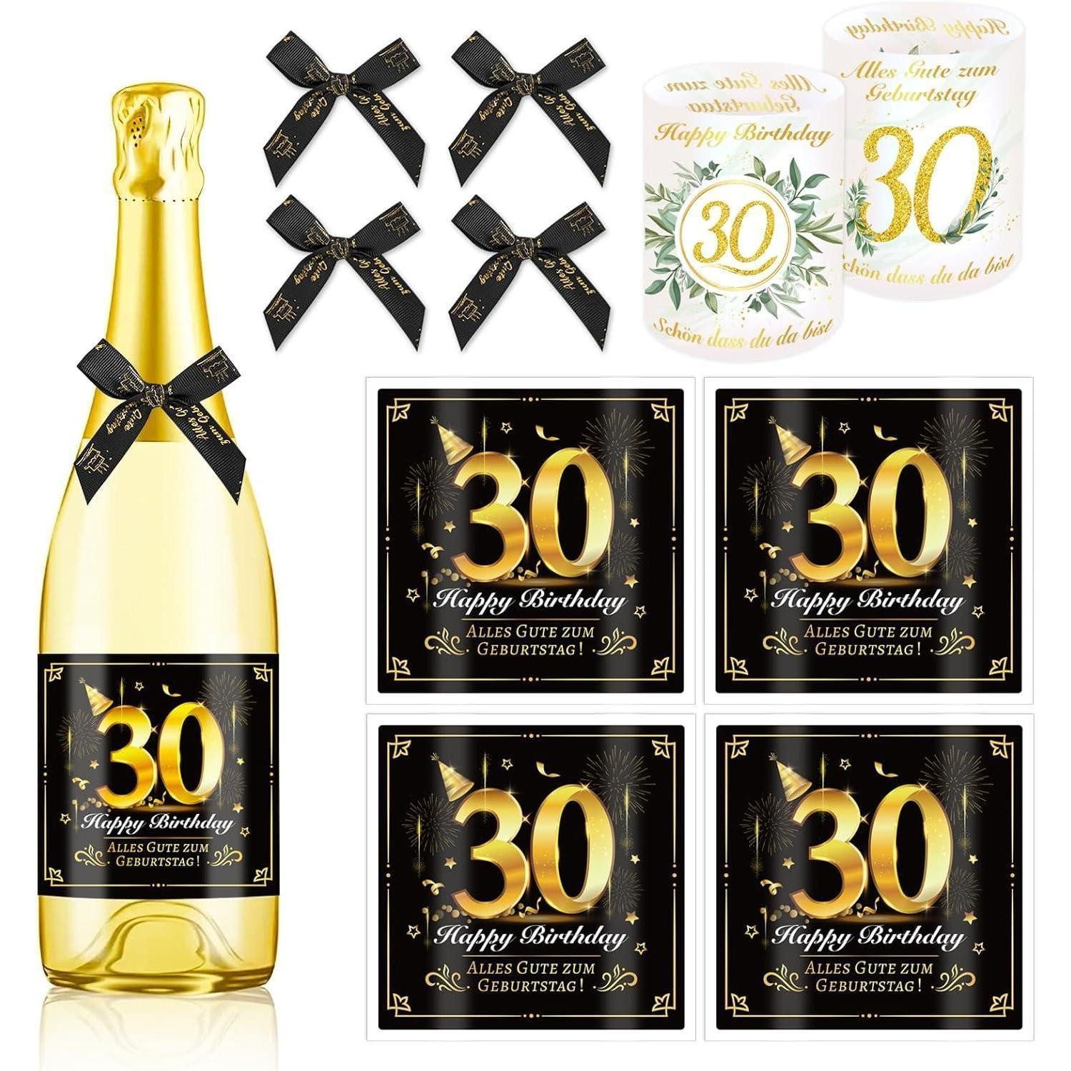LuxusKollektion Etikett Flaschenetiketten 4er selbstklebend Schleife Geschenk 30. Geburtstag