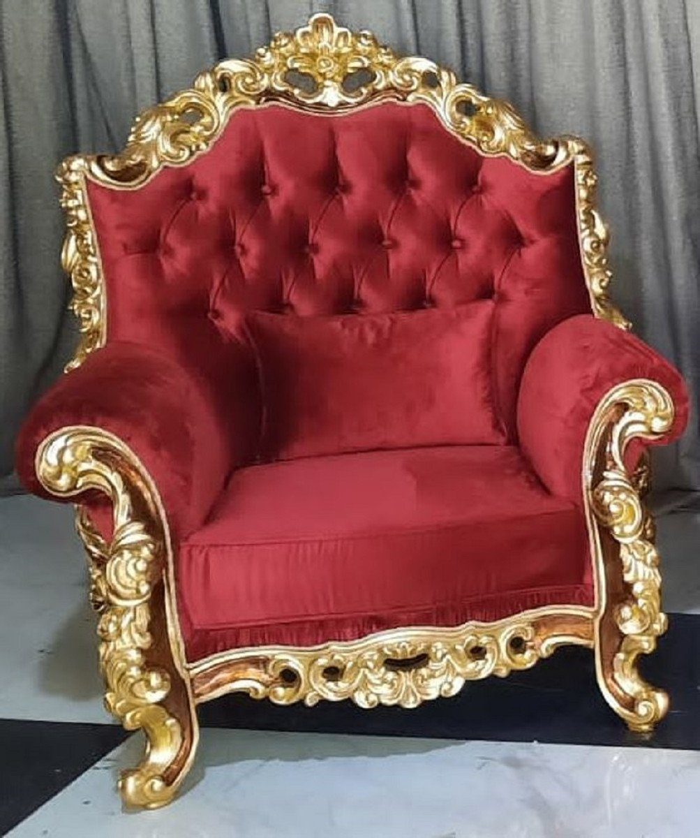 Casa Padrino Sessel Casa Padrino Luxus Barock Sessel Rot / Braun / Gold - Prunkvoller Wohnzimmer Sessel - Barockstil Wohnzimmer Möbel - Luxus Möbel im Barockstil - Barock Einrichtung - Wohnzimmer Einrichtung