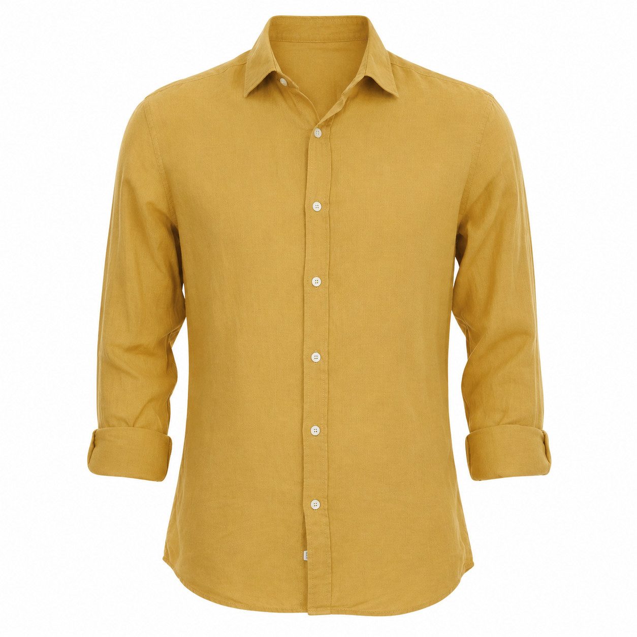 RAMSEY Hemdbluse Ölgrün Unifarben Casual Leinenhemd
