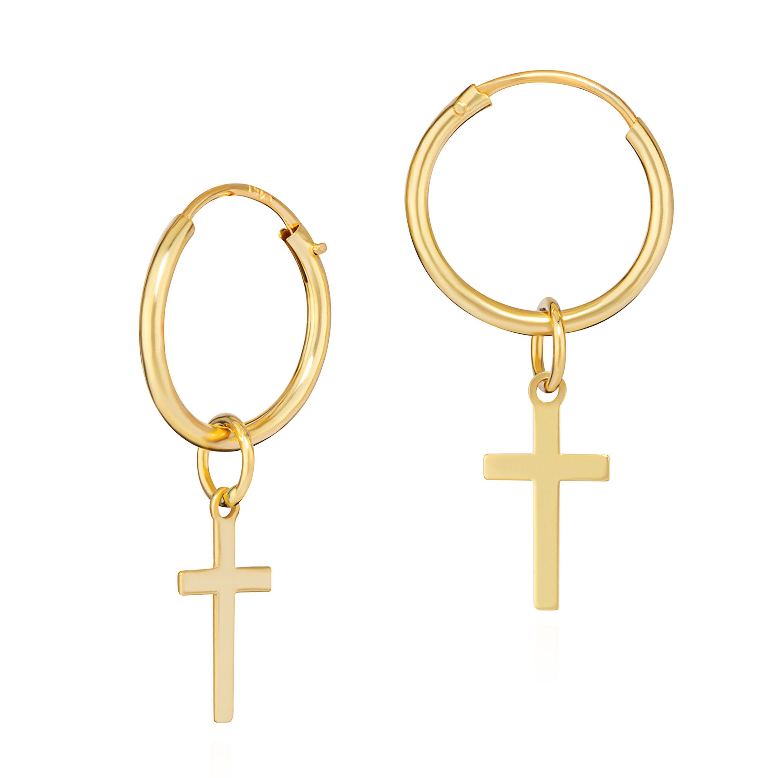 NKlaus Paar Creolen Paar 10 mm Gothic Creolen mit Kreuz 585 Gelb Gold 14 Ka günstig online kaufen