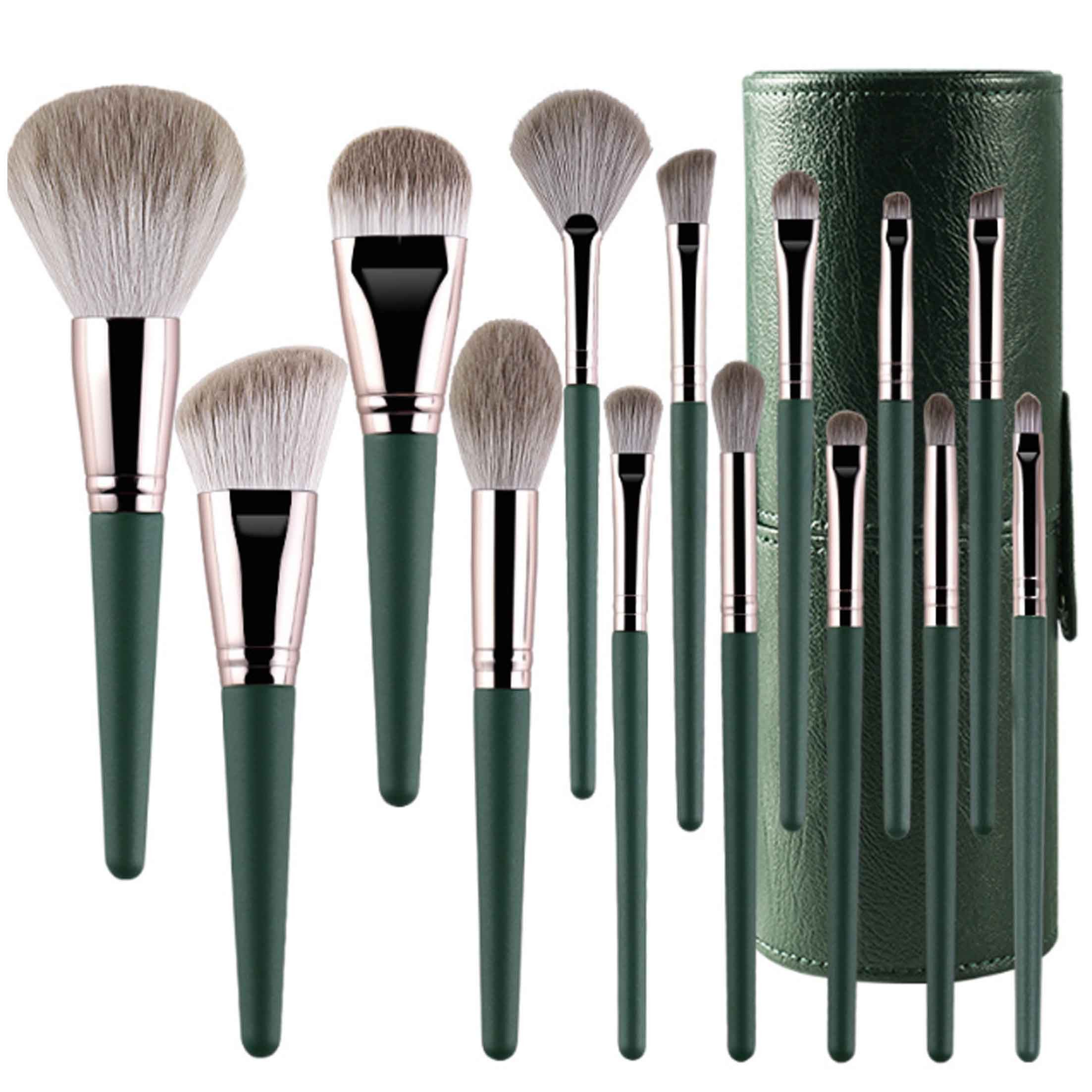 KINSI Kosmetikpinsel-Set 14-teiliges professionelles Makeup-Pinselset mit Pinseltrommel, 15 tlg., Foundation-Pinsel, Gesichts-Pinsel, Lidschatten-Pinsel, Lippen-Pinsel