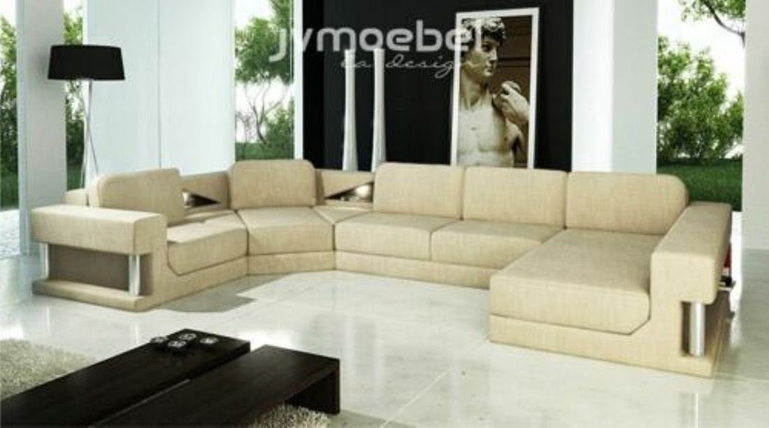 JVmoebel Ecksofa Ecksofa Bettfunktion Modern Design Sofa Textil Stoff U-Form, Made in Europe