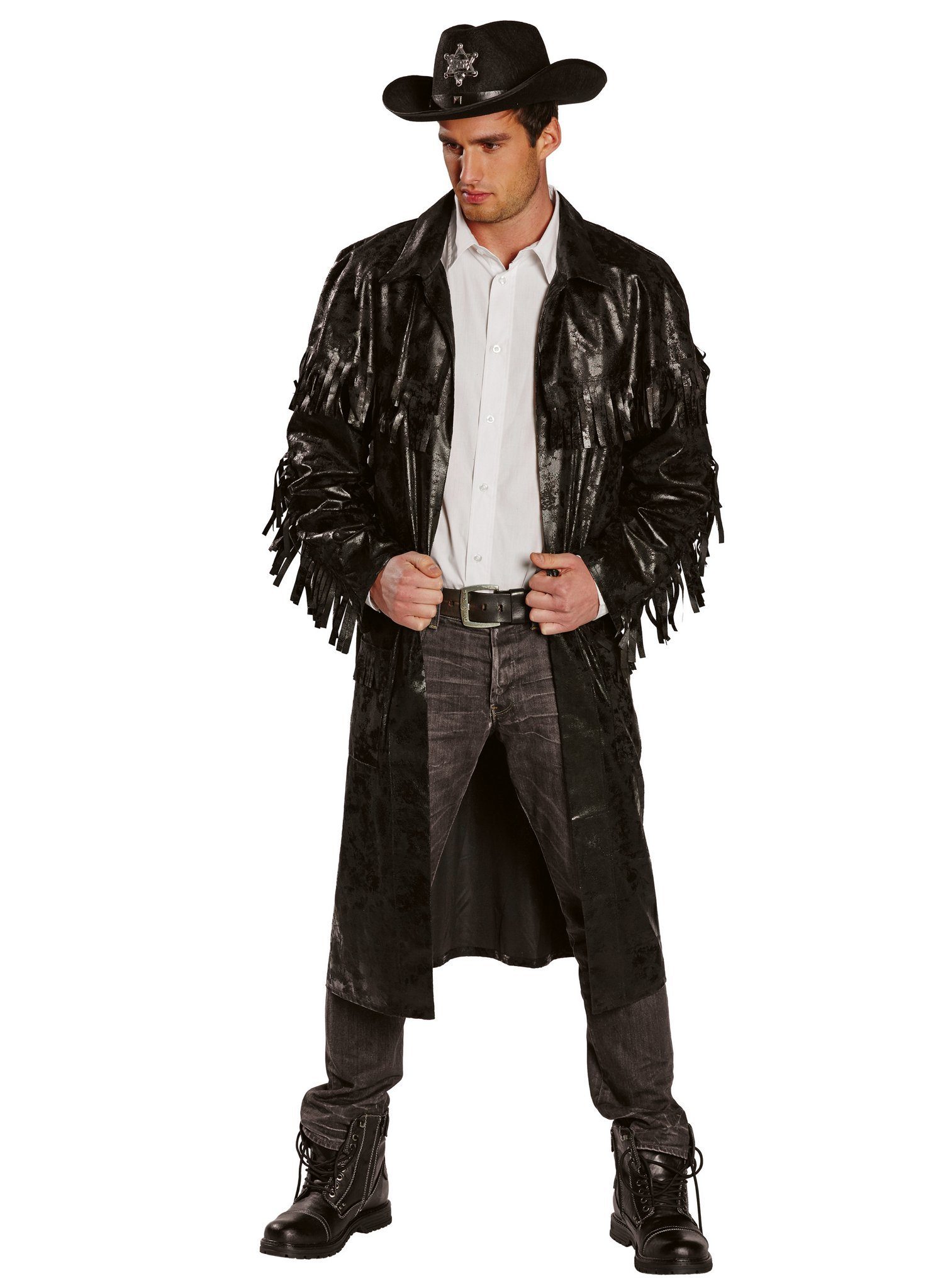 Cowboy-Kostüm Schwarzer Westernmantel - Cowboy Fasching Kostüm