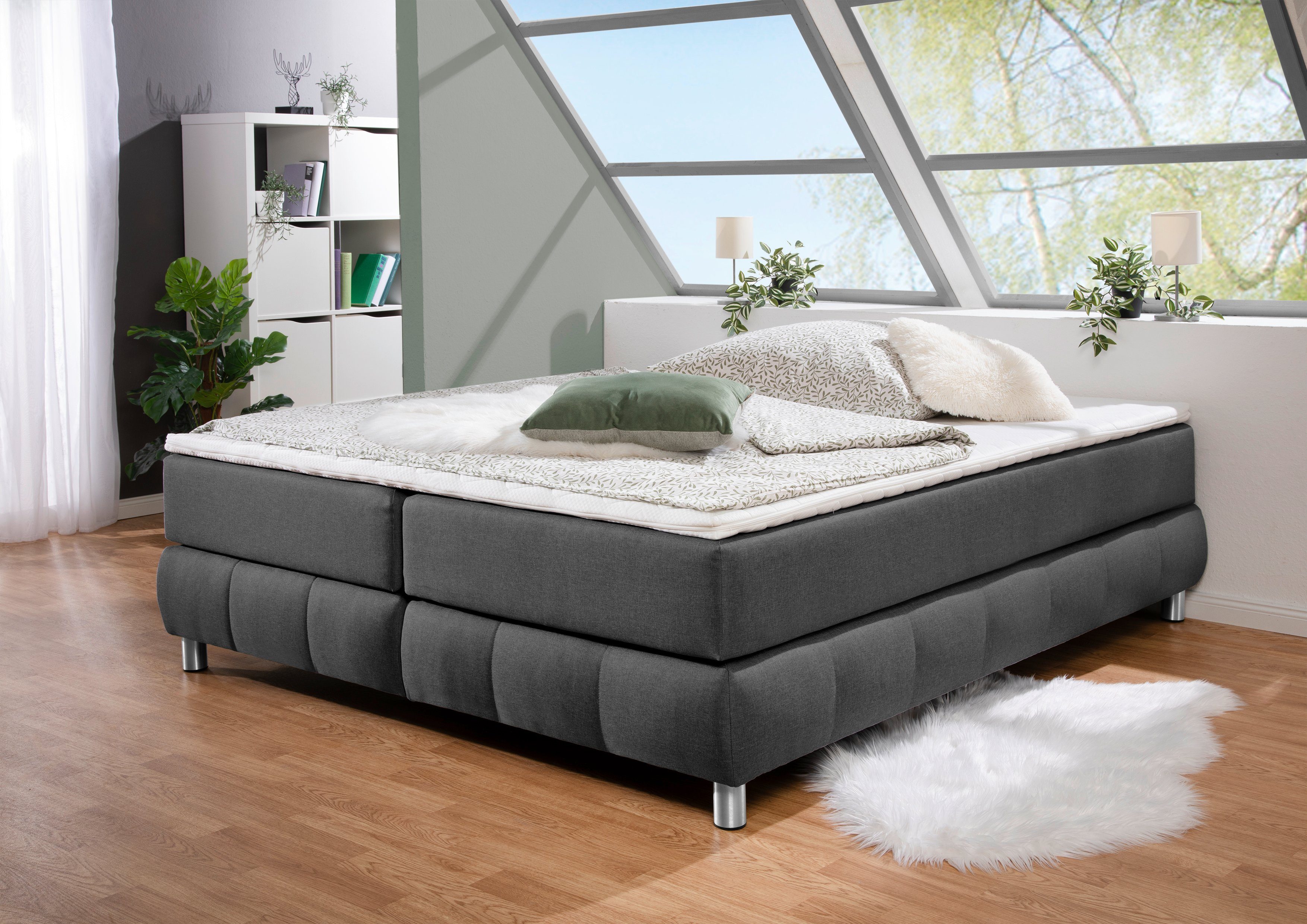 andas Boxspringbett Salo, Ohne Kopfteil, inkl. Topper, auch in Überlänge 220 cm