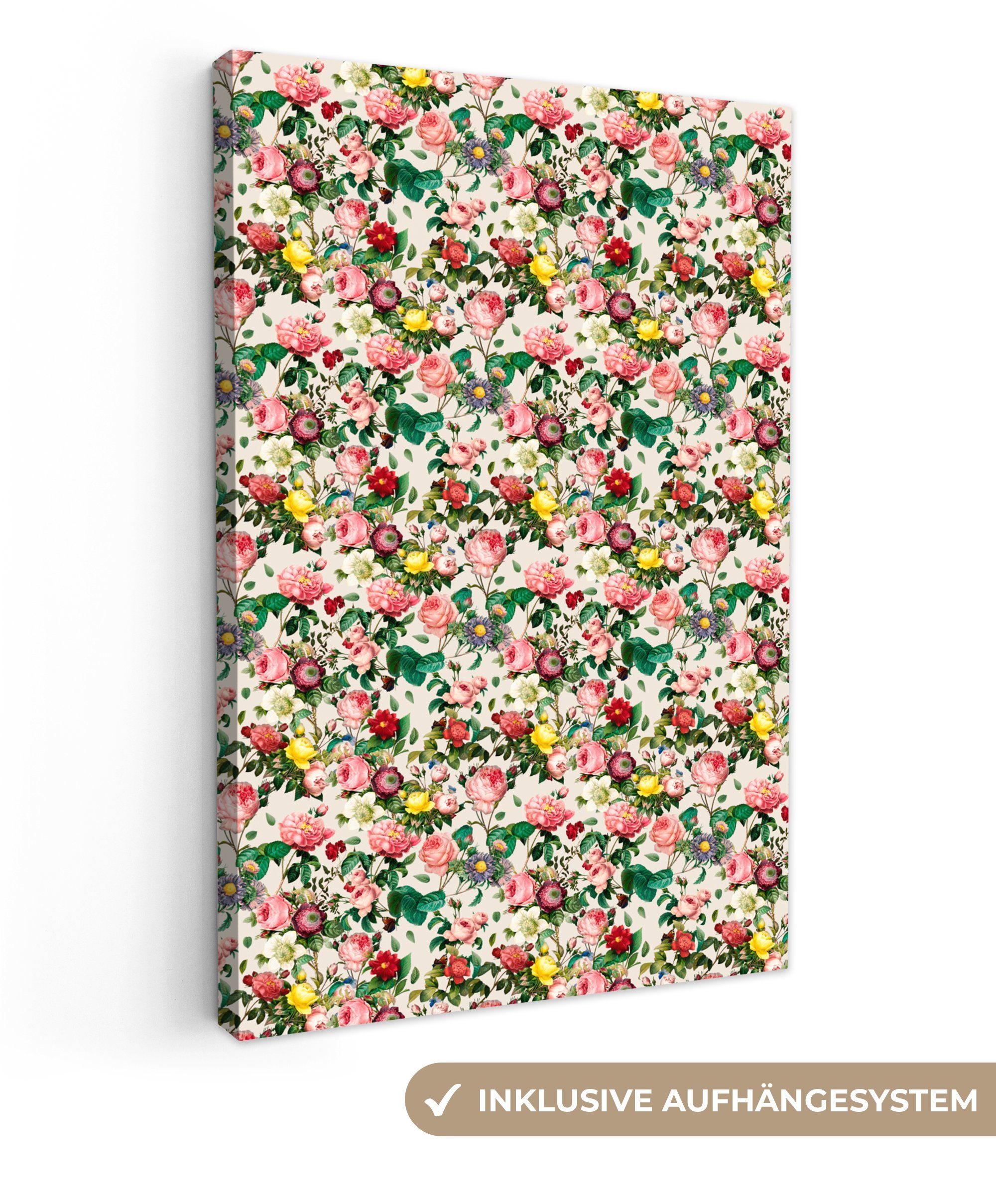 OneMillionCanvasses® Leinwandbild Blumen - Collage - Farben, (1 St), Leinwandbild fertig bespannt inkl. Zackenaufhänger, Gemälde, 20x30 cm