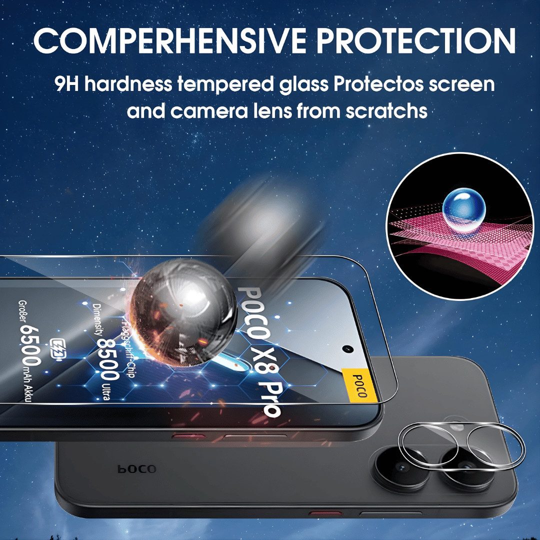 SmartUP Displayschutzglas 2X Schutzglas für Xiaomi Poco X8 Pro Display Kamera Panzerfolie Screen für Xiaomi Poco X8 Pro, 4 Stück, Rundumschutz, passgenaue Verar – Bild 2 von 5