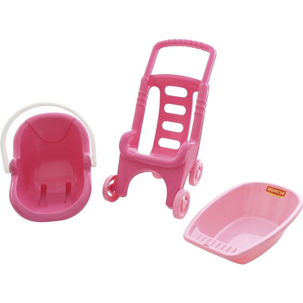 Polesie Kombi-Puppenwagen 42842, 3 in 1, Puppenbuggy, Schaukelkorb, Puppen-Badewanne, Kunststoff