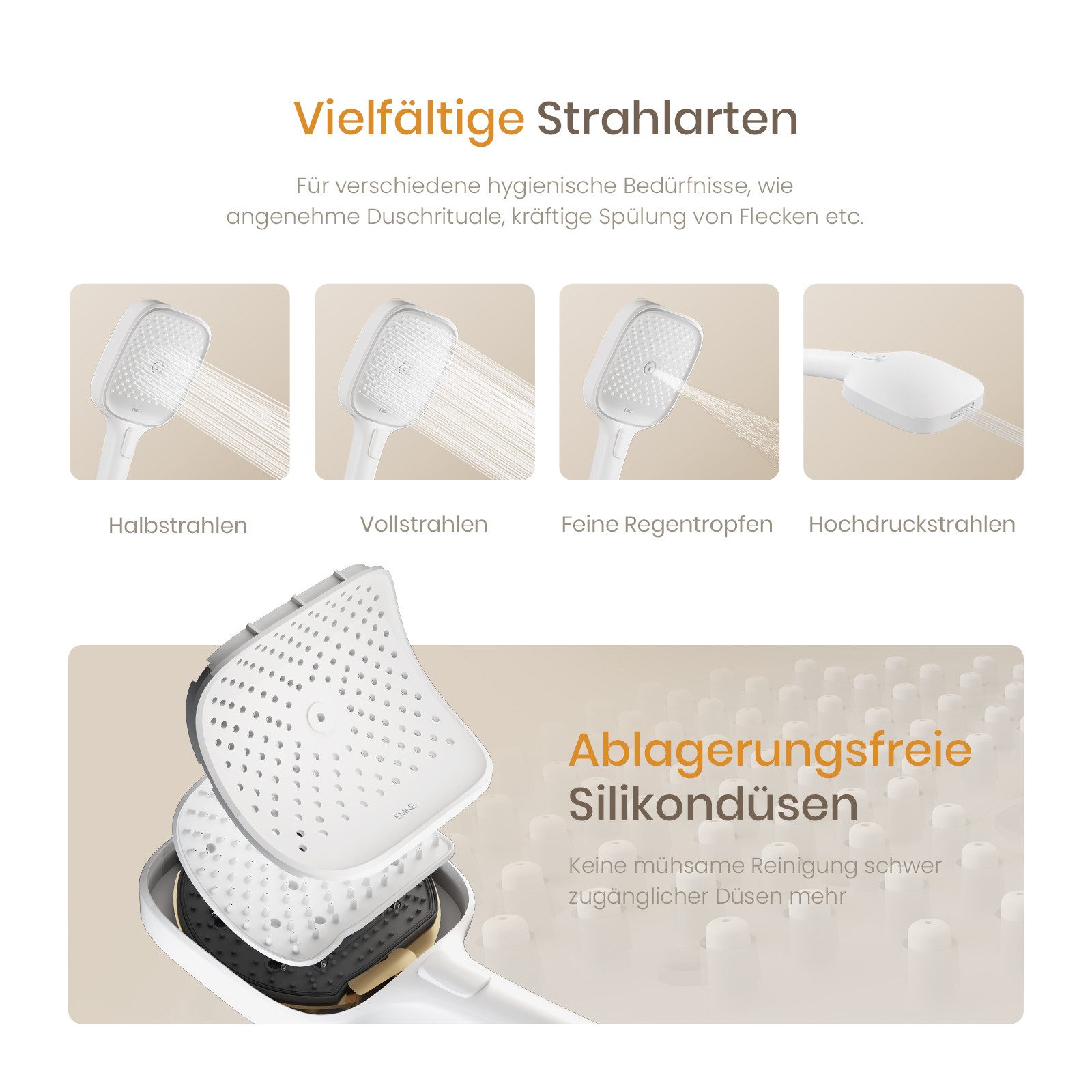 EMKE Duschsystem mit Thermostat Regendusche und Handbrause Messing Duschsäule, Thermostat Duschsystem mit Handbrause, 4 Funktionen Messing