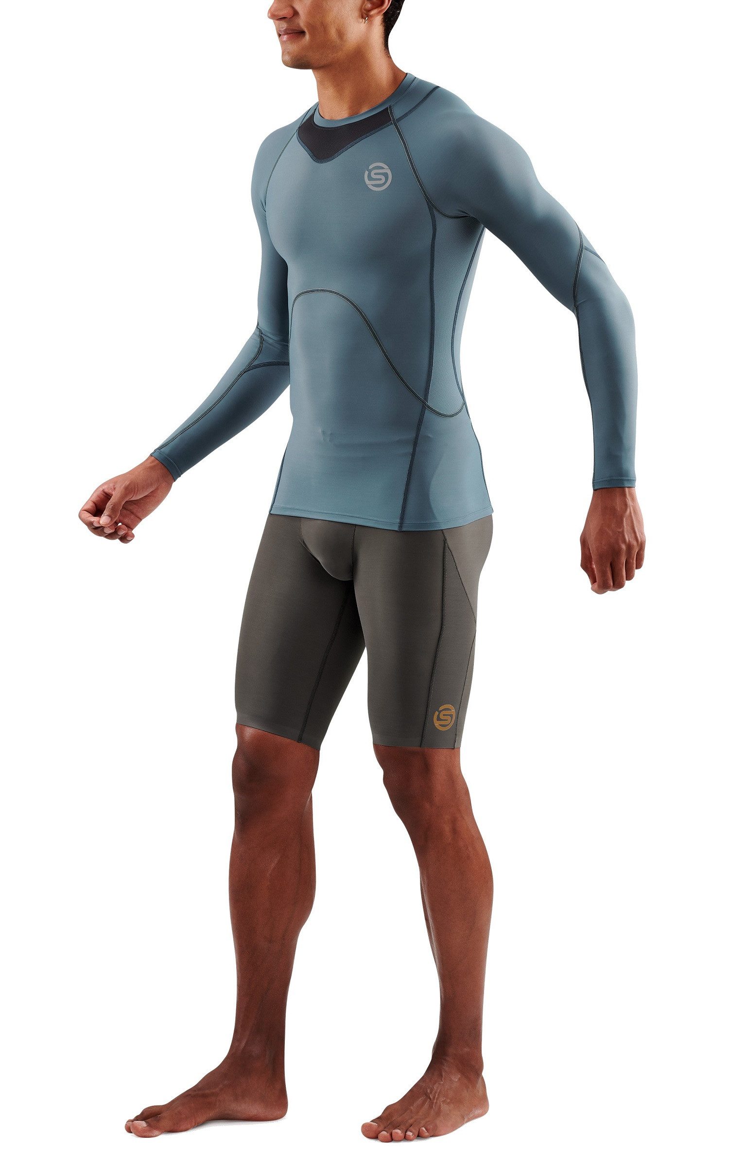 Skins Langarmshirt Funktionsunterwäsche 3-Series (enganliegend) blaugrau Herren