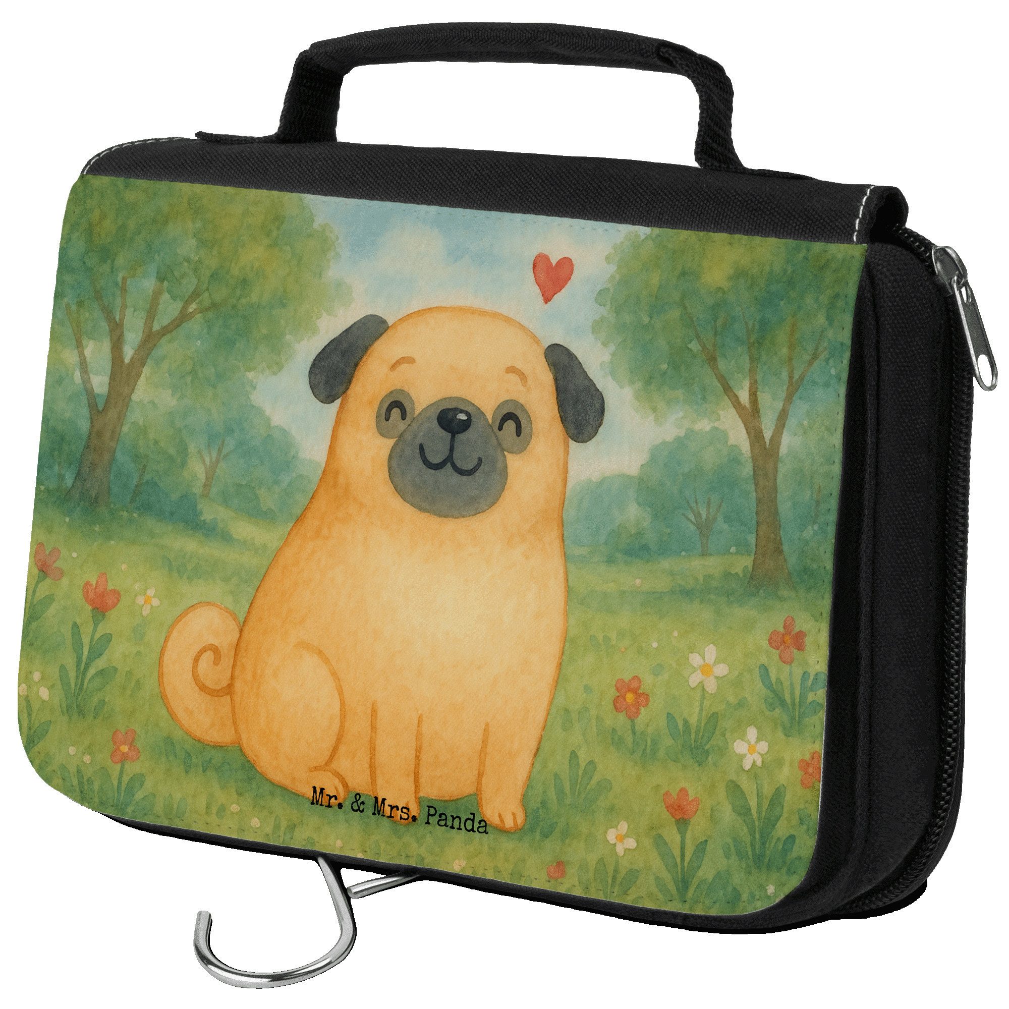 Kulturbeutel Mops Design, Kulturtasche, Weiß, Hundeliebe, Liebe, Kosmetiktasche, H