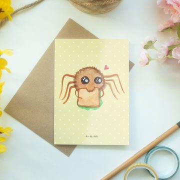 Mr. & Mrs. Panda Grußkarte Spinne Agathe Sandwich - Gelb Pastell - Geschenk, Grußkarte, Klappkar, Hochglänzende Veredelung