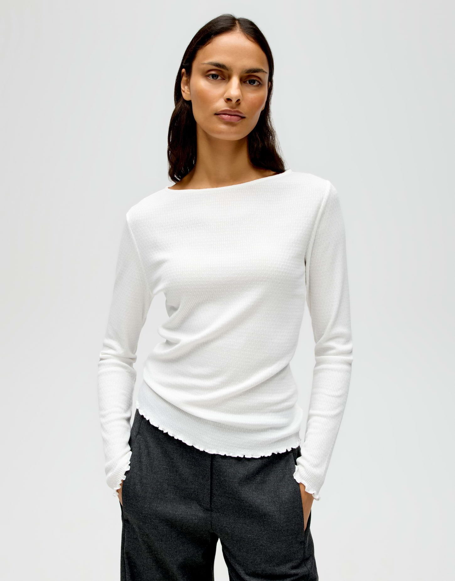 OPUS Longsleeve SUZZO mit feiner Struktur Schmale Passform, figurbetonter Schnitt, Langarm, U-Boot-Ausschnitt