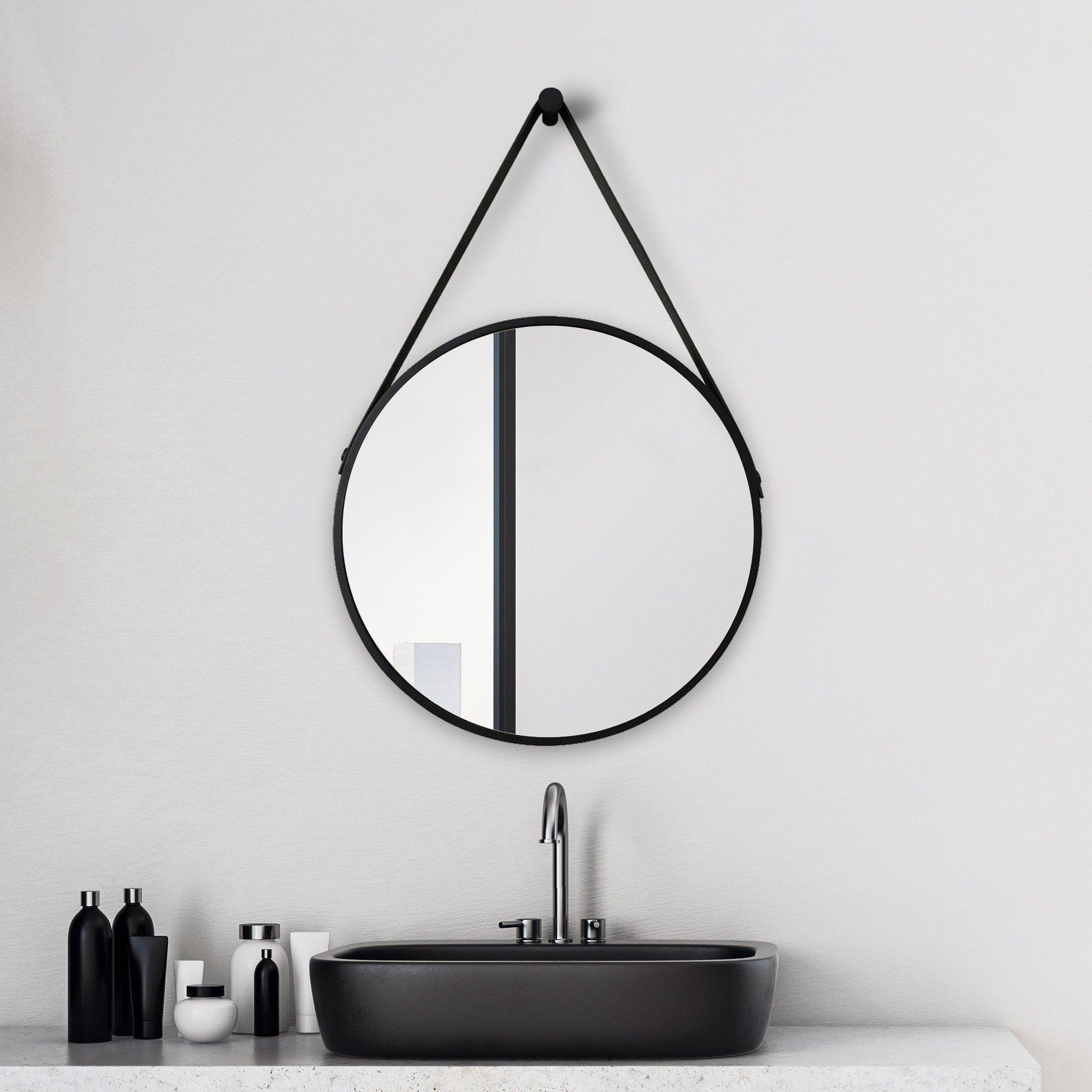 mattschwarz lackiert Badspiegel Black Style, Durchmesser: Talos cm, 50