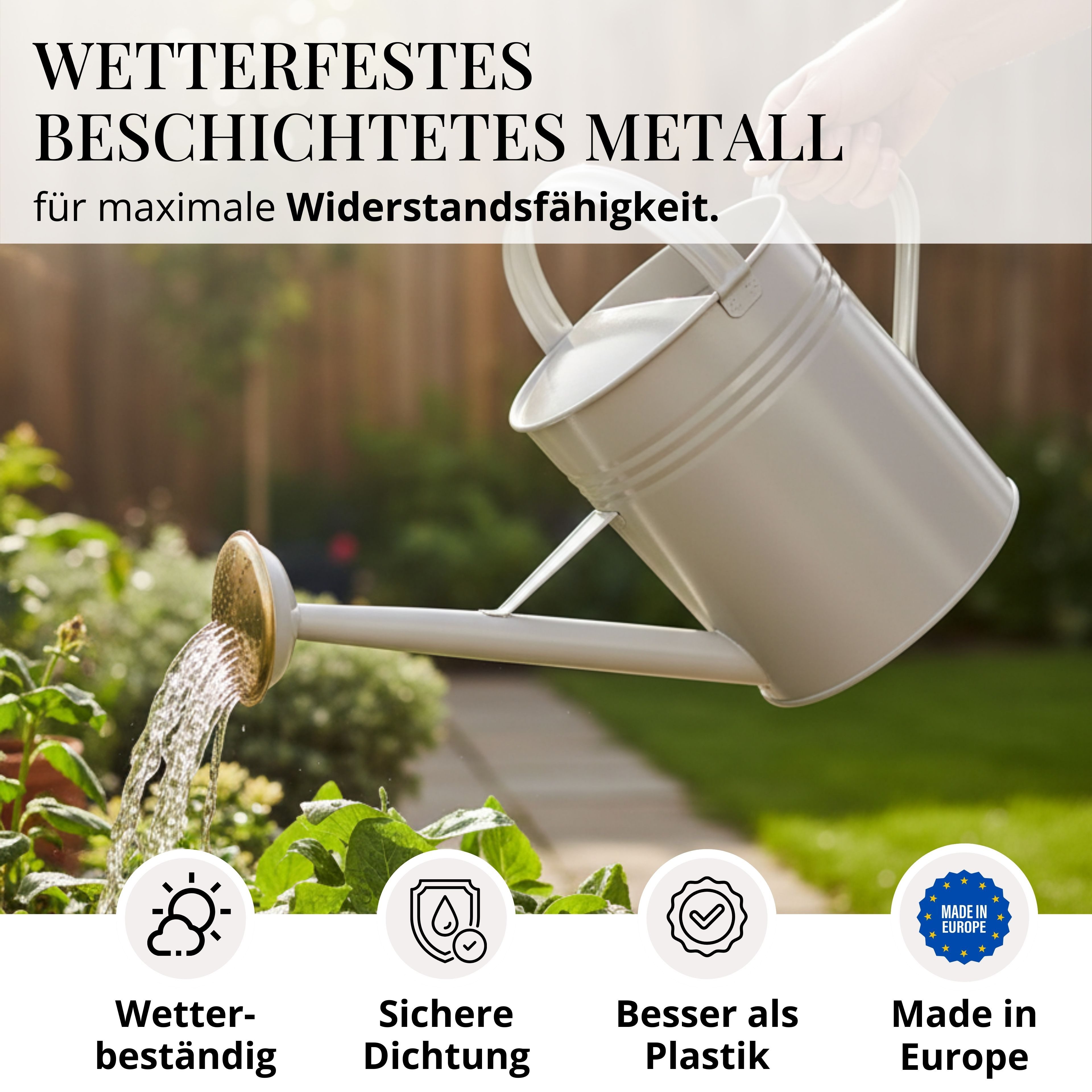 LIVLIG Gießkanne 10 Liter (Giesskanne Metall mit 2 Henkeln, Abnehmbarer Brausekopf), Gießkanne 10L, Gießkanne Vintage, Blumengießkanne