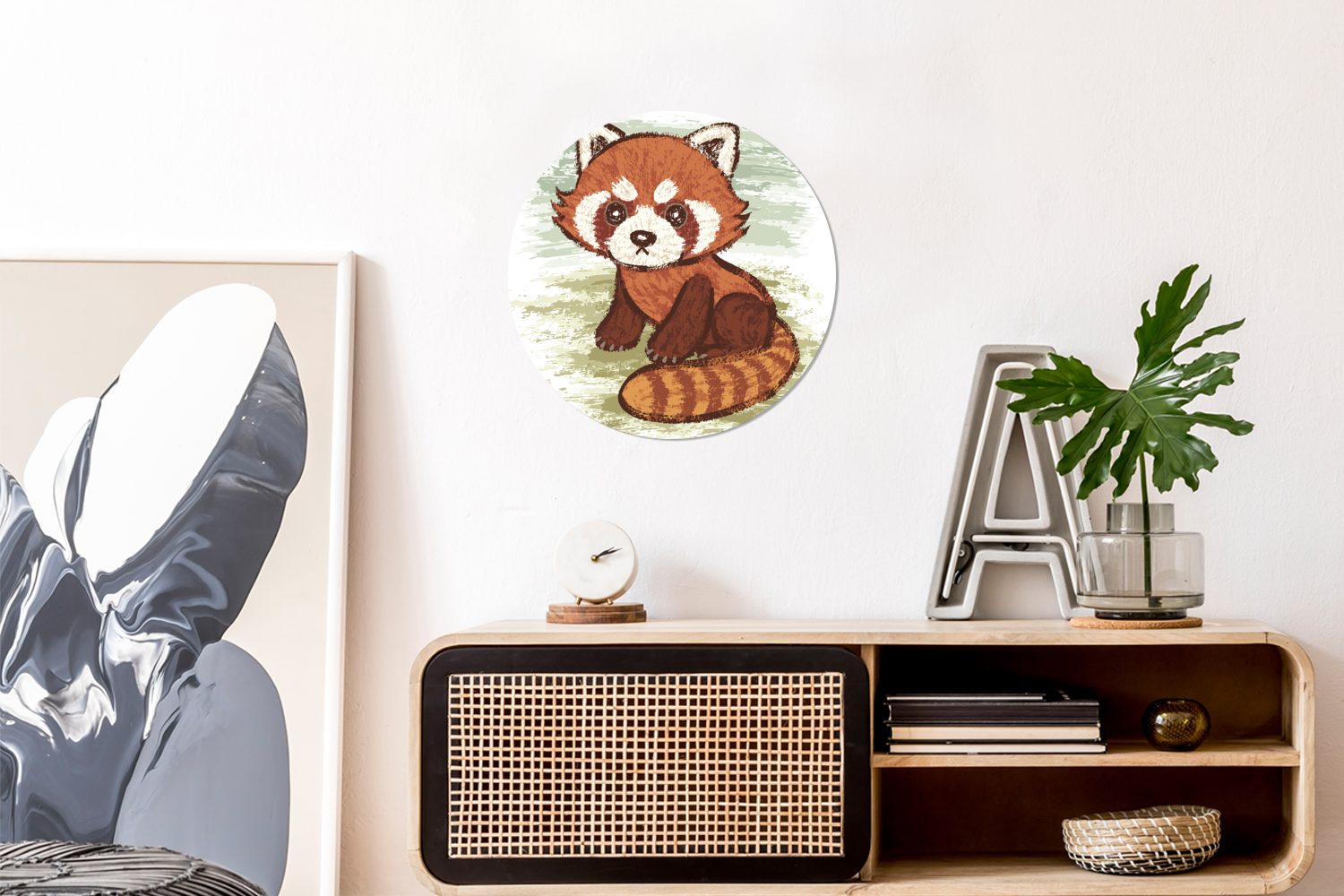 Illustration Tapetenaufkleber, MuchoWow (1 vor Rund, für Wandsticker einem Kinderzimmer, Wohnzimmer Eine eines Hintergrund kleinen Pandas Tapetenkreis grünen St),