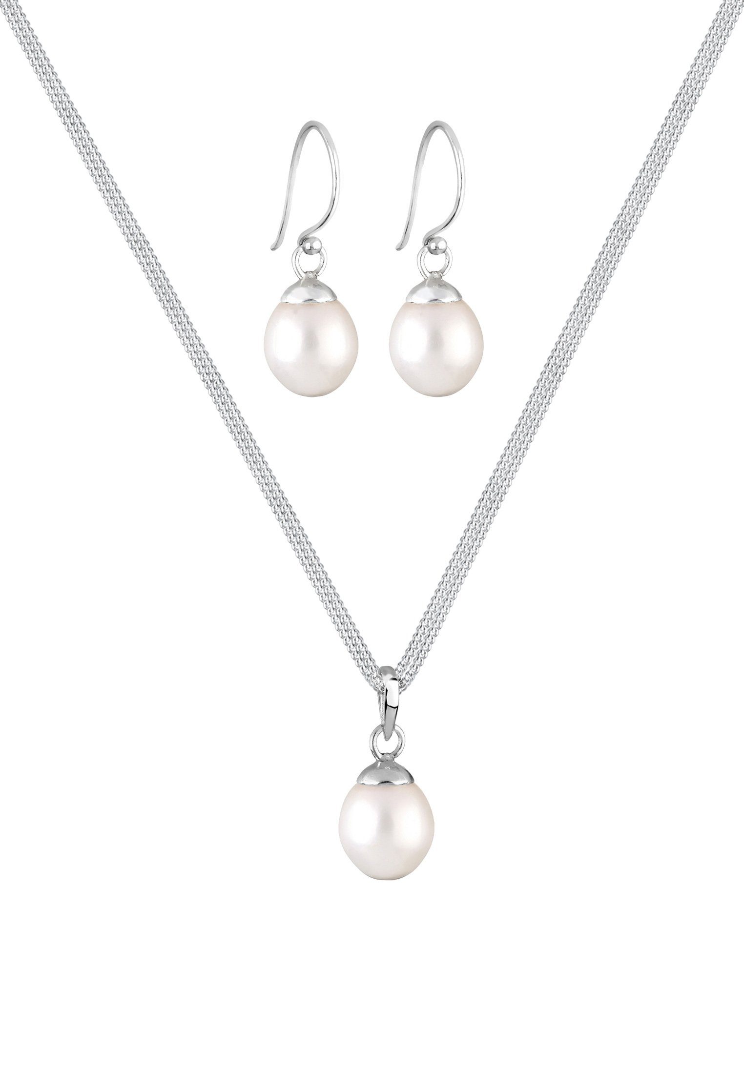 Elli Premium Schmuckset Mit Süßwasserzuchtperlen Tropfen 925 Silber
