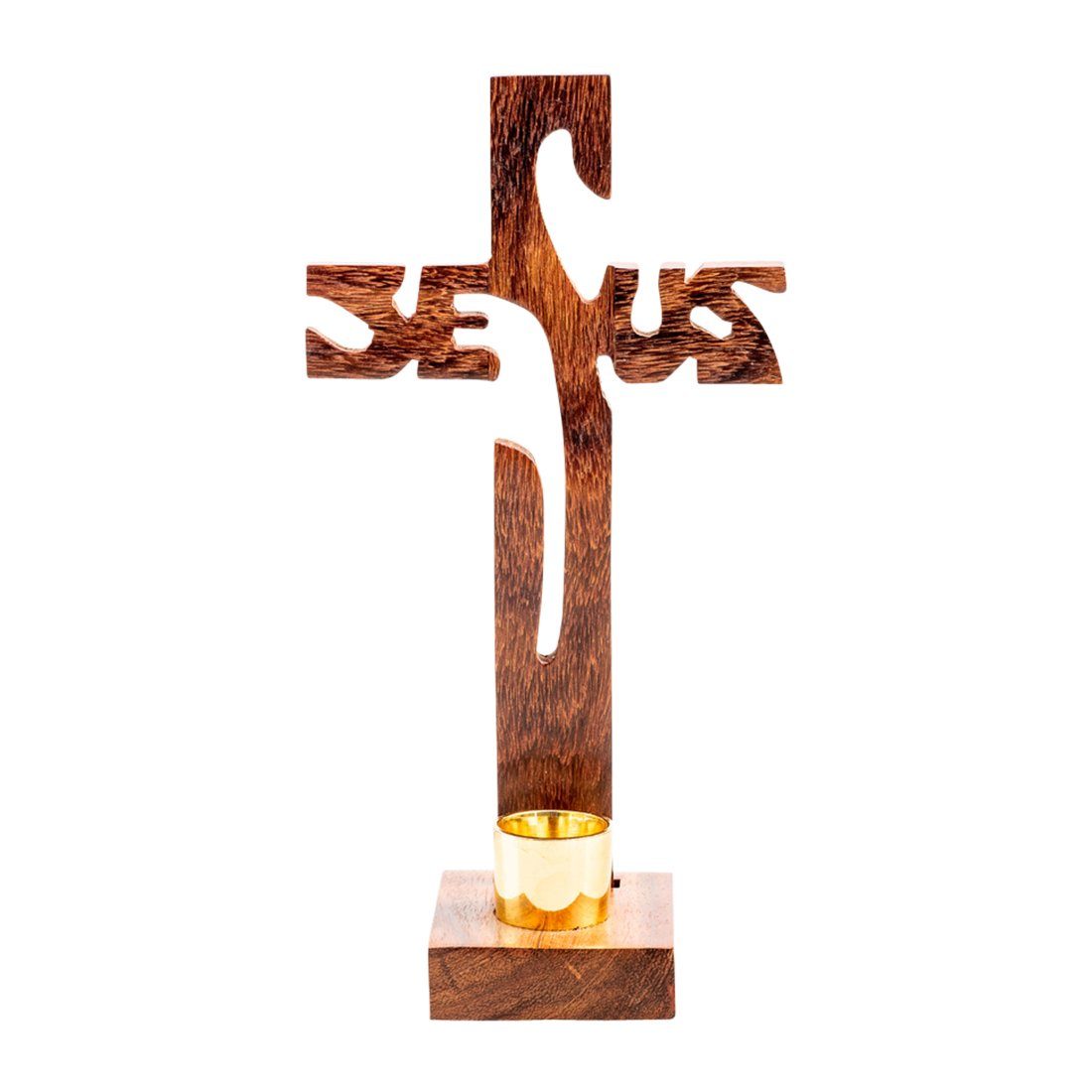 NKlaus Kerzenständer Standkreuz Lack Stehkreuz Jesus aus 19cm Höhe Holz