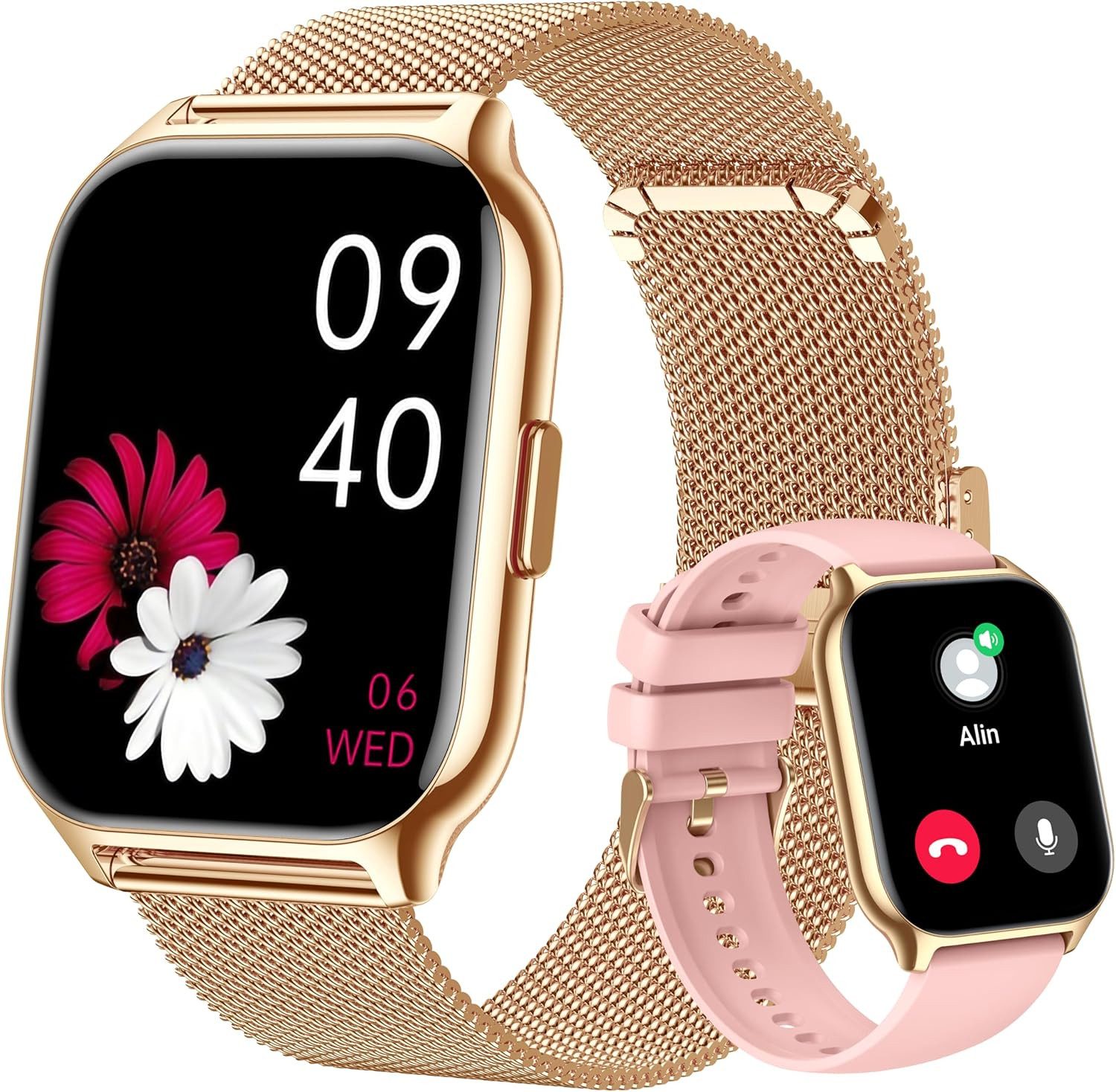 Zevelora Damen's und Herren's Telefonfunktion Fitness-Tracker IPx8 Wasserdicht Smartwatch (5,08 cm/2 Zoll, Android/iOS), mit austauschbarem weichem Silikonarmband, mit Blutdruckmessung Herzfrequenz Schlafmonitor SpO2, Sport modus