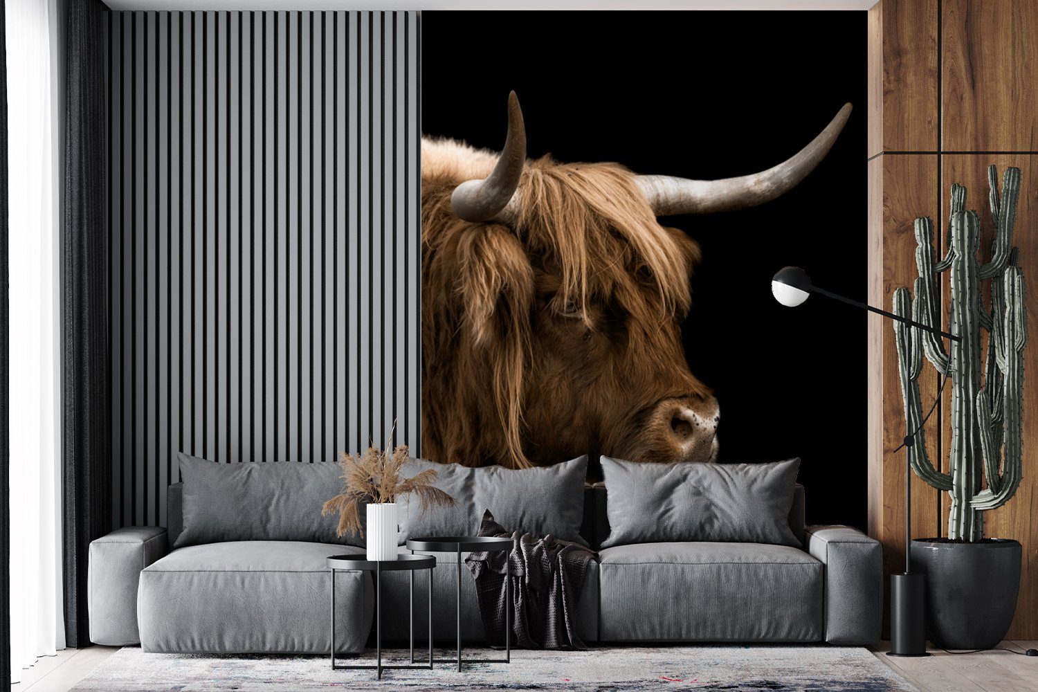 - Kühe (4 Schwarz, Tapete - St), Montagefertig für Highlander Wohnzimmer, Fototapete bedruckt, MuchoWow Wandtapete Matt, Schottischer Vinyl