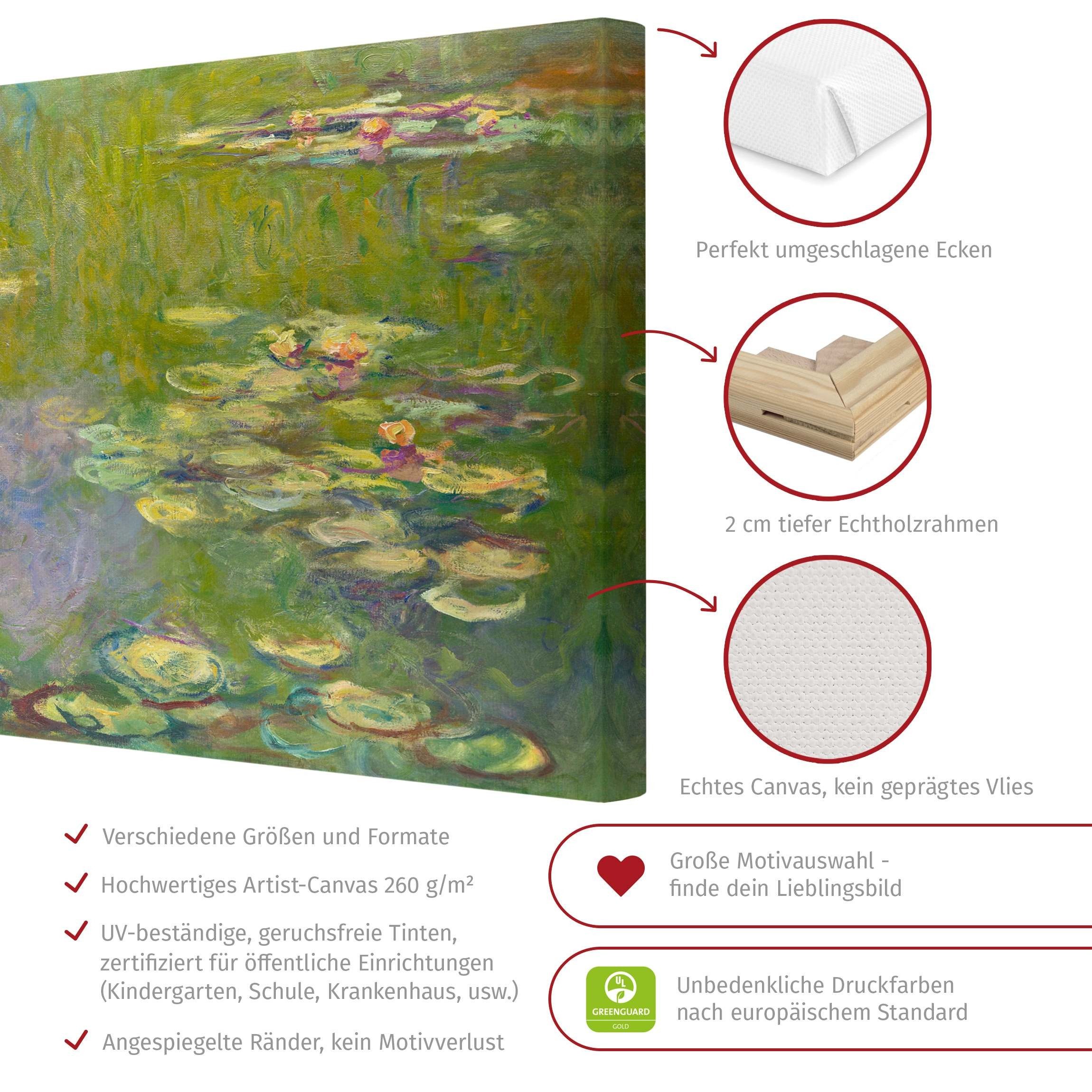 Bilderdepot24 Leinwandbild Kunstdruck Claude Monet Grüne Seerosen grün Bild auf Leinwand XXL, Wohnzimmer Schlafzimmer Küche Flur Wandbild Kunstkopie Wanddeko Druck