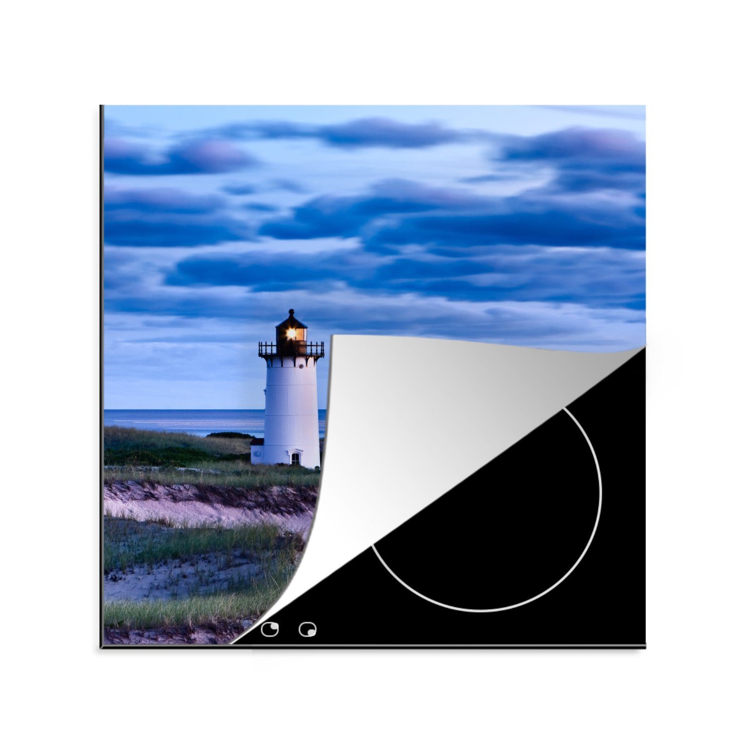 (1 für cm, Herdblende-/Abdeckplatte MuchoWow tlg), Massachusetts Wolken, Leuchtturm 78x78 - Arbeitsplatte küche Vinyl, Ceranfeldabdeckung, -