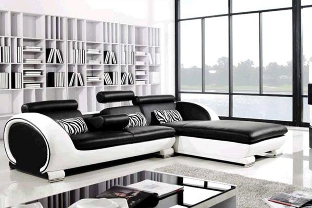 JVmoebel Ecksofa Ecksofa Sofagarnitur Leder Sofa Couch Ecke Polster Hocker Set, Made in Europe Schwarz