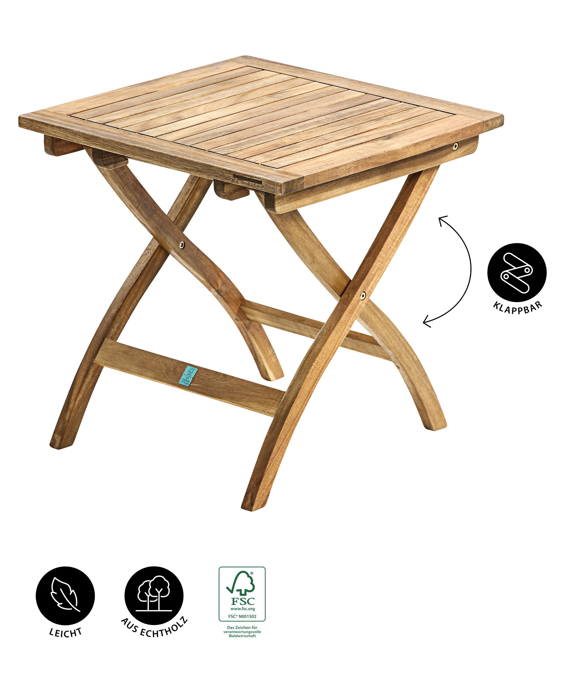 Dehner Balkonset Klapptisch Macao, ca. 50 x 50 x 50 cm, FSC® Holz, Klappbarer Beistelltisch aus geöltem, FSC®-zertifiziertem Akazienholz