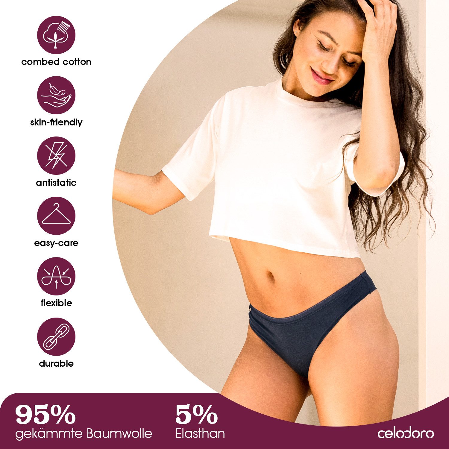 celodoro Tanga Damen Basic String Tanga (3er Pack) Mini-Slip