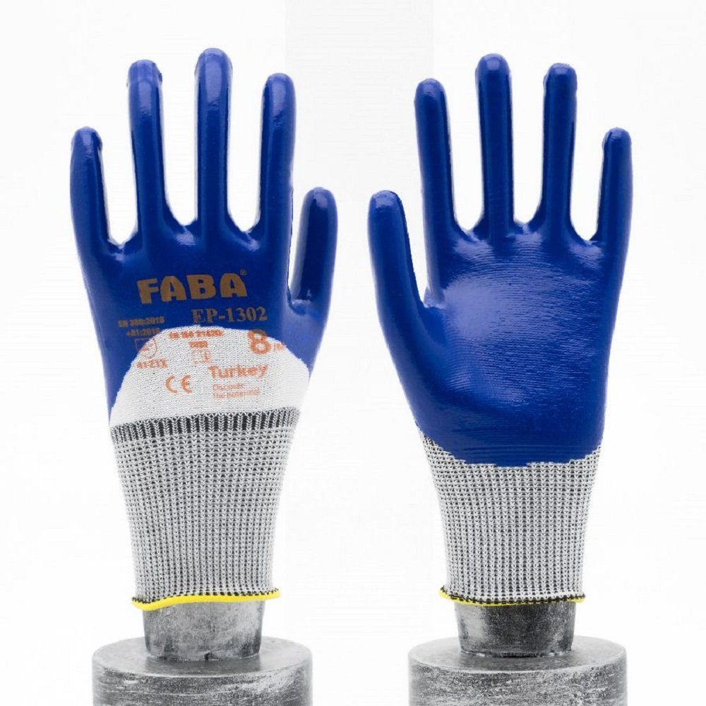HALAT Arbeitshandschuh-Set Faba EP-1302 Nitrilbeschichtete Handschuhe 3 / 4 Beschichtung Poleyester Strickhandschuhe Arbeitshandschuhe Sicherheits-Handschuhe EN388