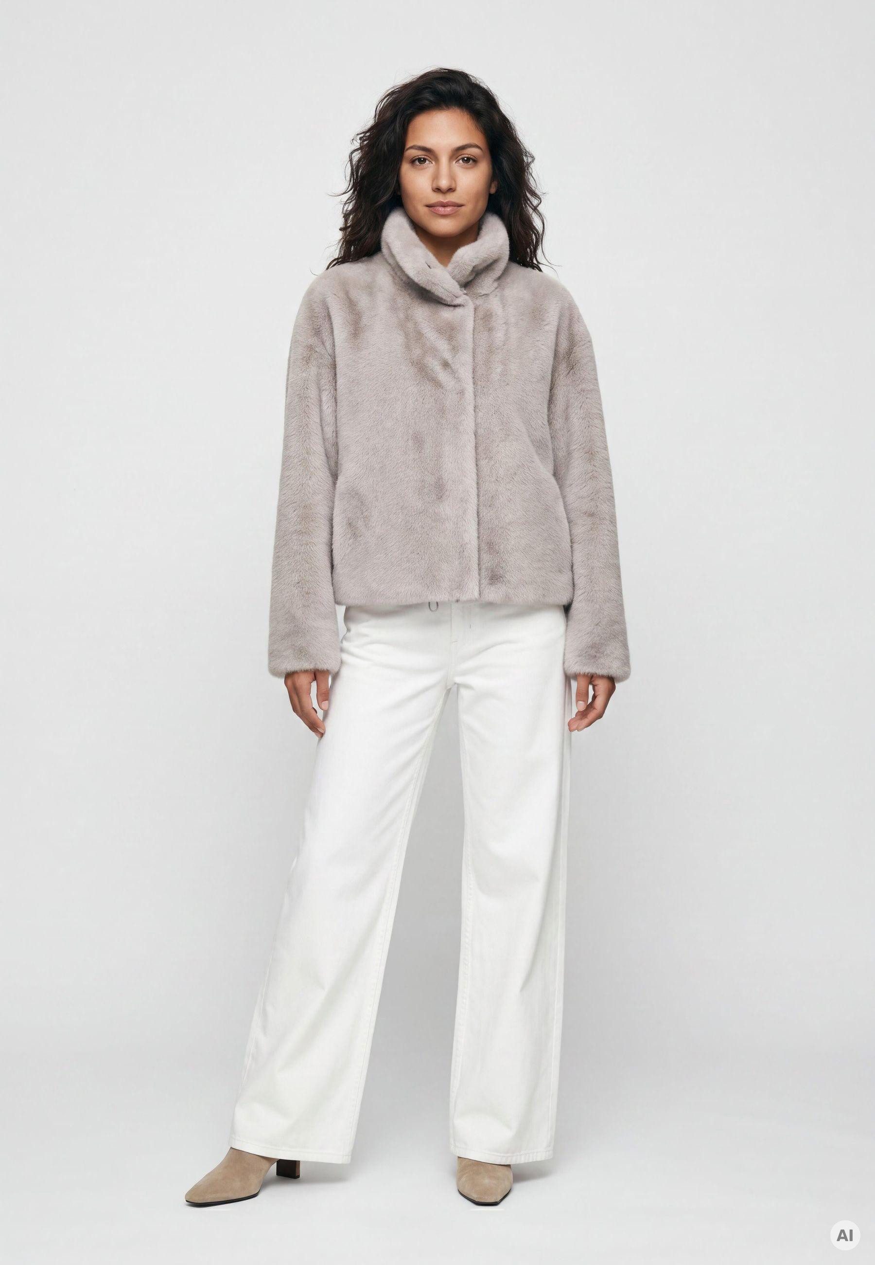 Milestone Fellimitatjacke MSSvea Damen Kunstfelljacke Übergangsjacke mit Tunnelzug