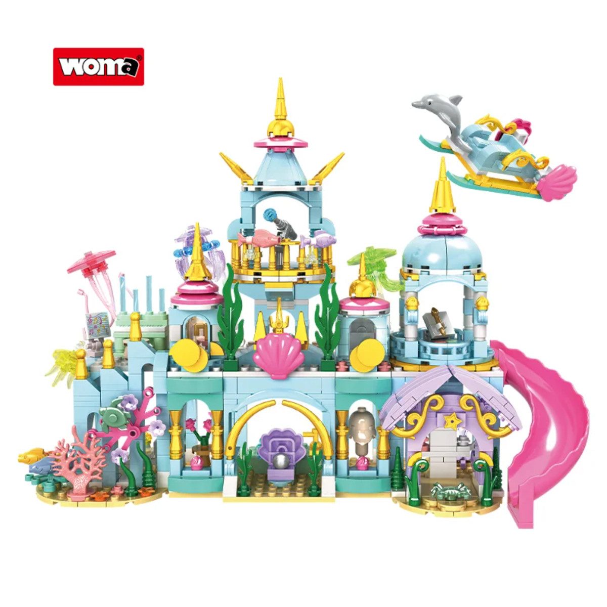 Woma W11833 Spielbausteine, (Fantasy-Spielset, 752 St., Unterwasser-Palast aus 752 Teilen mit 5 modularen Bereichen), Modularer Unterwasser-Palast mit 5 Bereichen und Meeresdekorationen