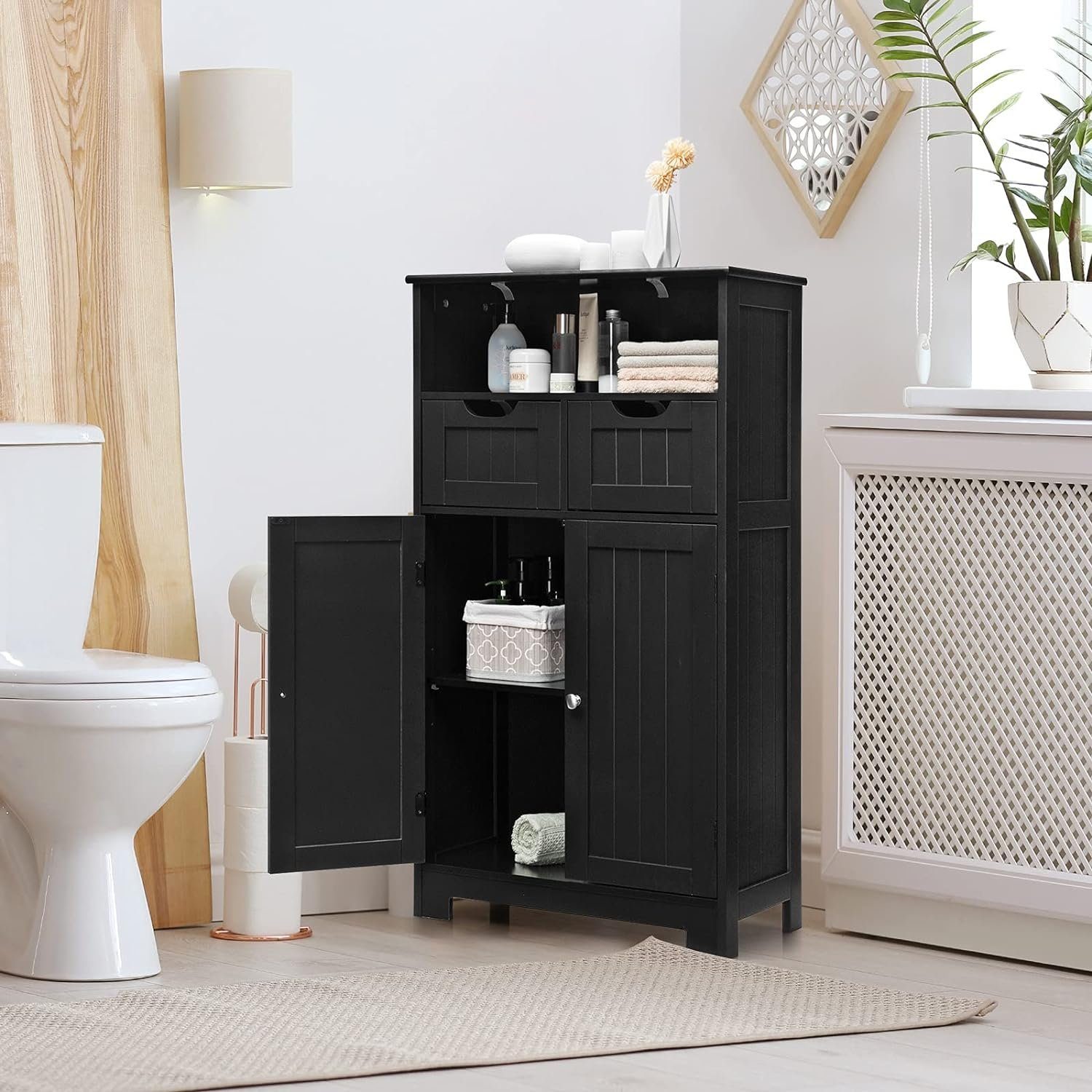 KOMFOTTEU Midischrank Badezimmerschrank 60x30x109cm,mit 2 Schubladen günstig online kaufen