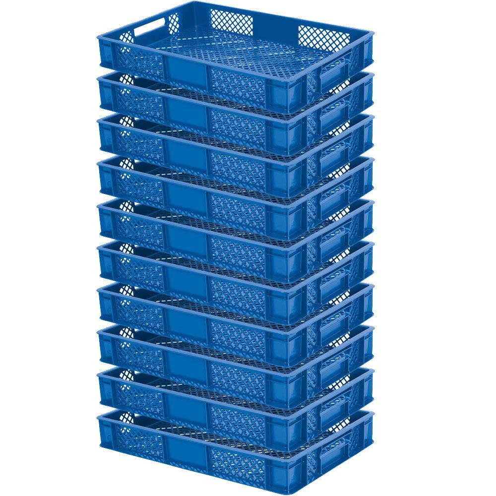 BRB-Lagertechnik Stapelbox 10x Eurobehälter/Bäckerkiste durchbrochen, LxBxH 600x400x90 mm, Stoßfest, robust und formstabil