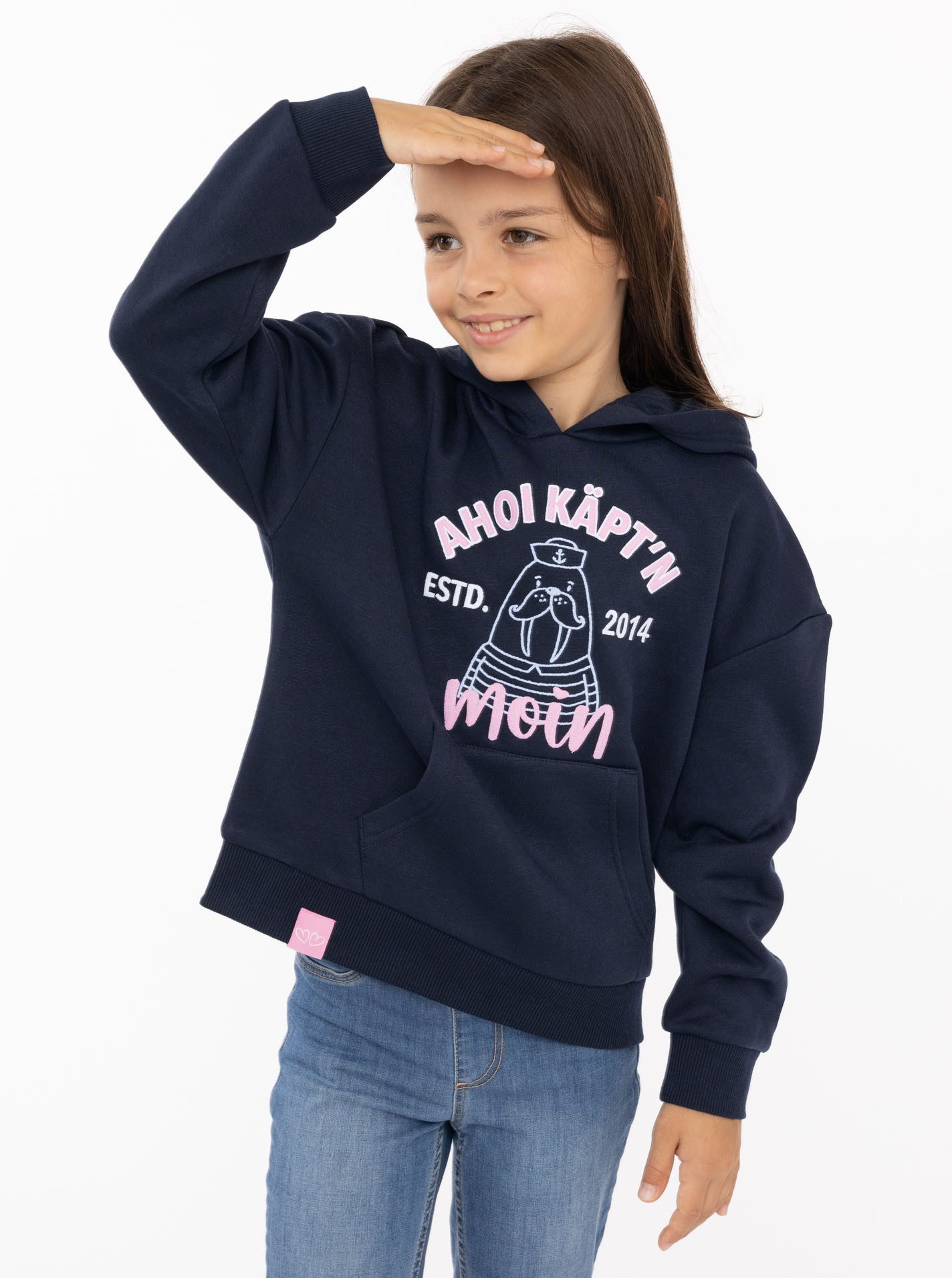 Zwillingsherz Hoodie "Ahoi Käpt´n" Mini-Me,mit süßem Seehund mit Kapitänsmütze und Schriftzug – Bild 2 von 5