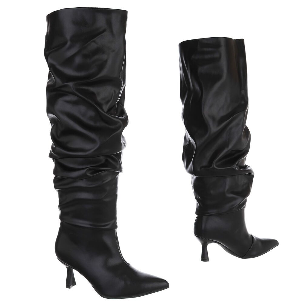 Ital-Design Damen Overknee-Stiefel mit Absatz und Gerafftem Schaft Overkneestiefel (92157730) Pfennig-/Stilettoabsatz Stiefel in Schwarz – Bild 4 von 5