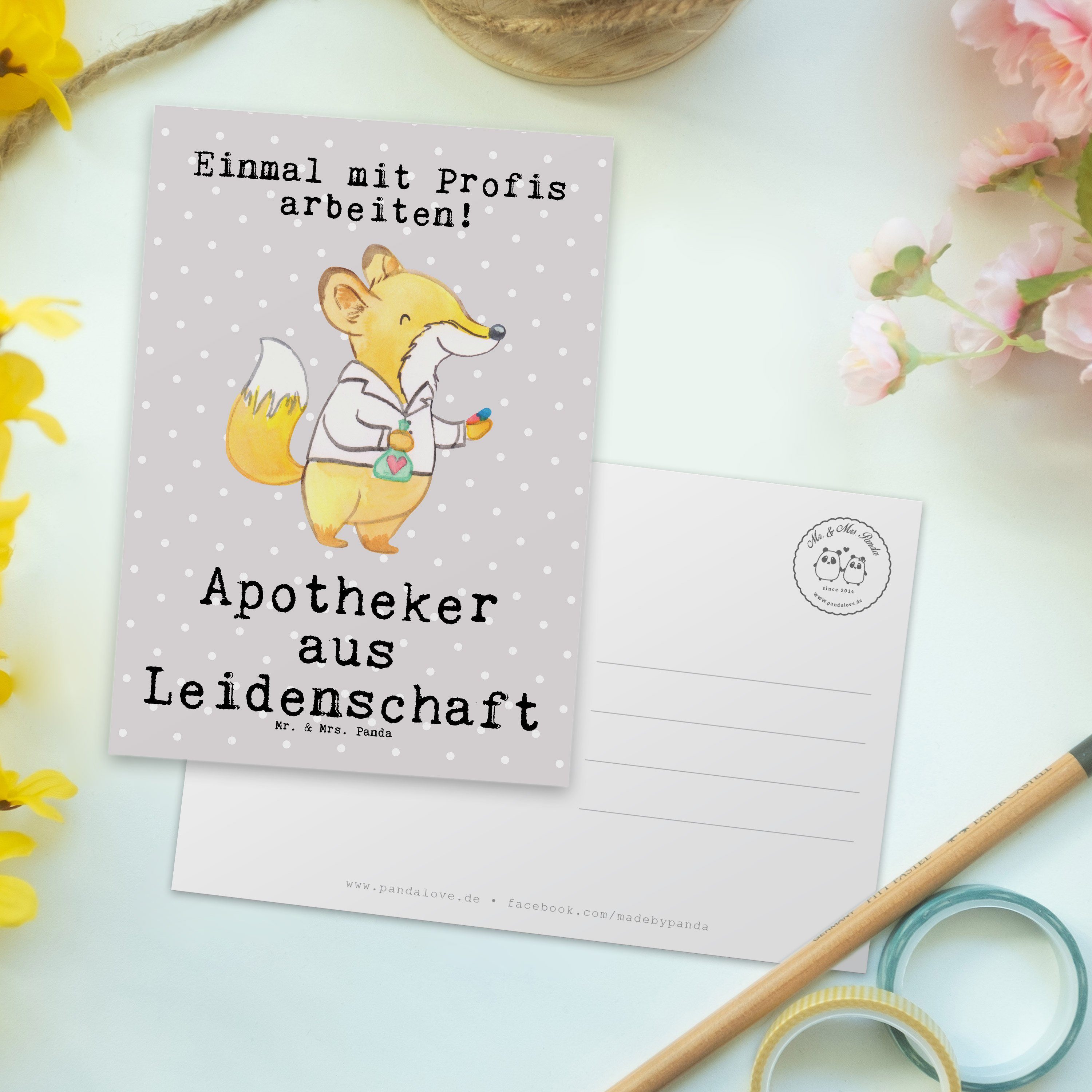 Mr. & - Approbation, Pastell - Postkarte Geschenk, Gr Panda Grau aus Leidenschaft Apotheker Mrs