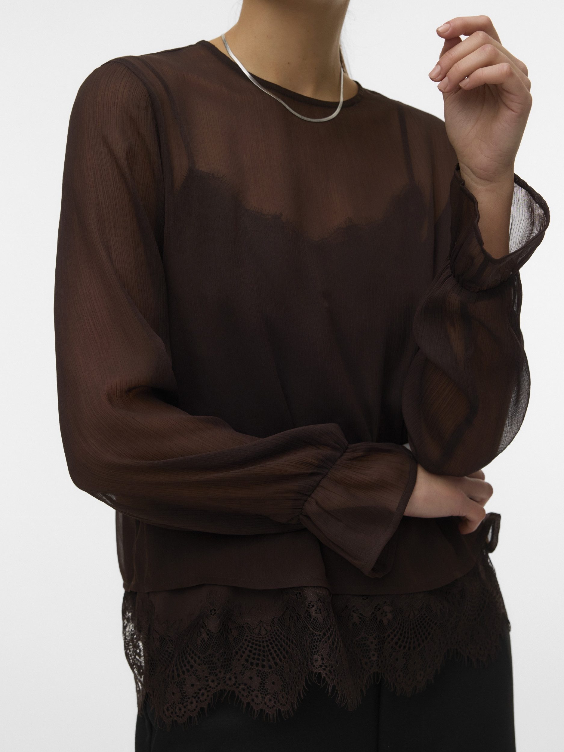 Vero Moda Schlupfbluse VMLALIE LS LACE TOP WVN, Chocolate Torte – Bild 4 von 5