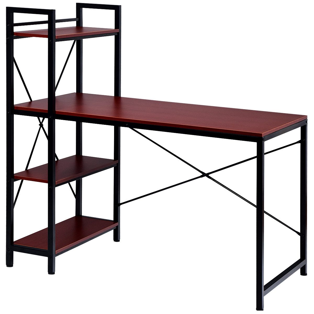 COSTWAY Computertisch, mit Regal, aus Holz, Metallrahmen