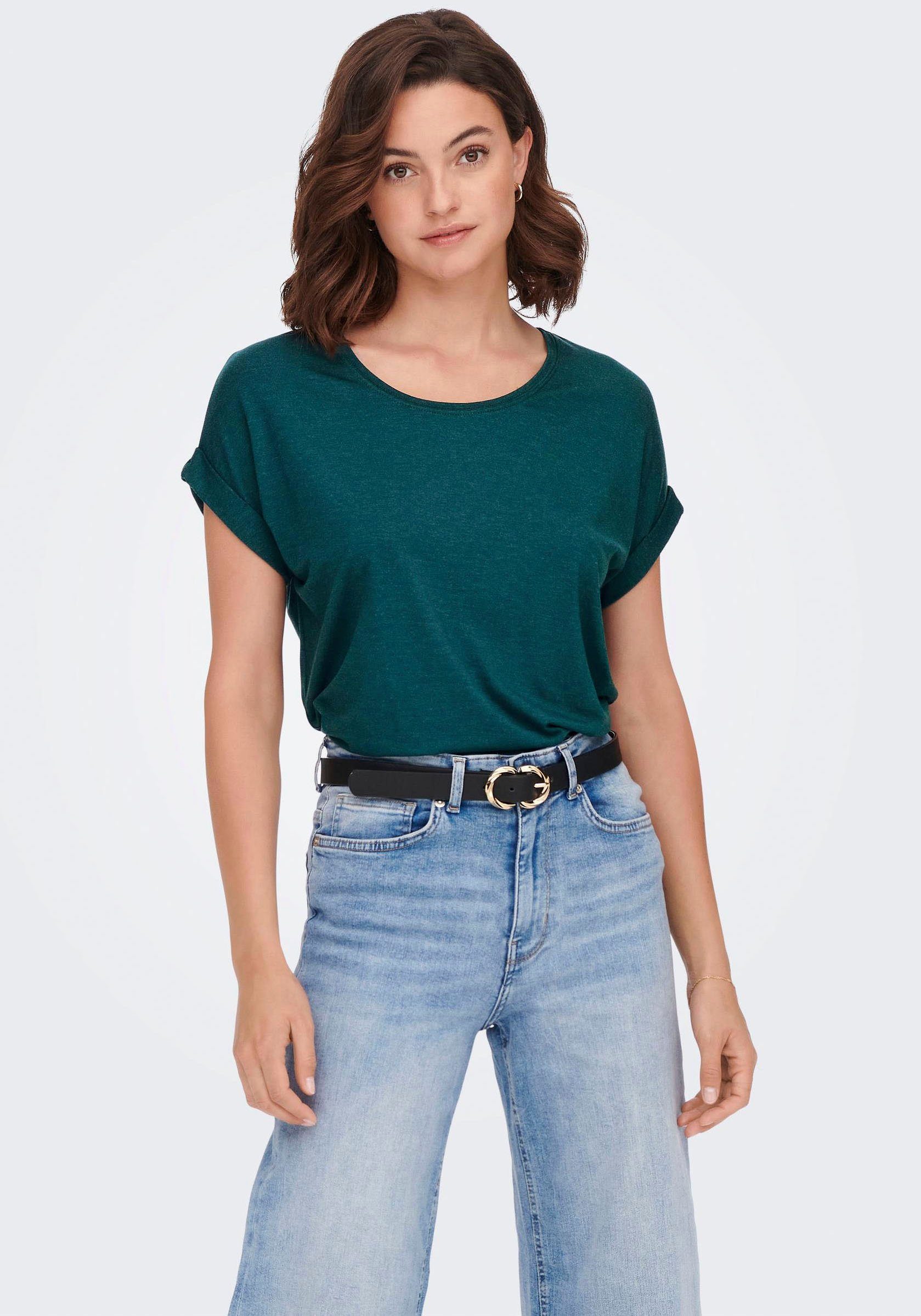 ONLY T-Shirt ONLMOSTER – T-Shirt mit melierter Optik und elastischem Material meliert, casual, lässig geschnitten, Viskosemischung, Rundhals