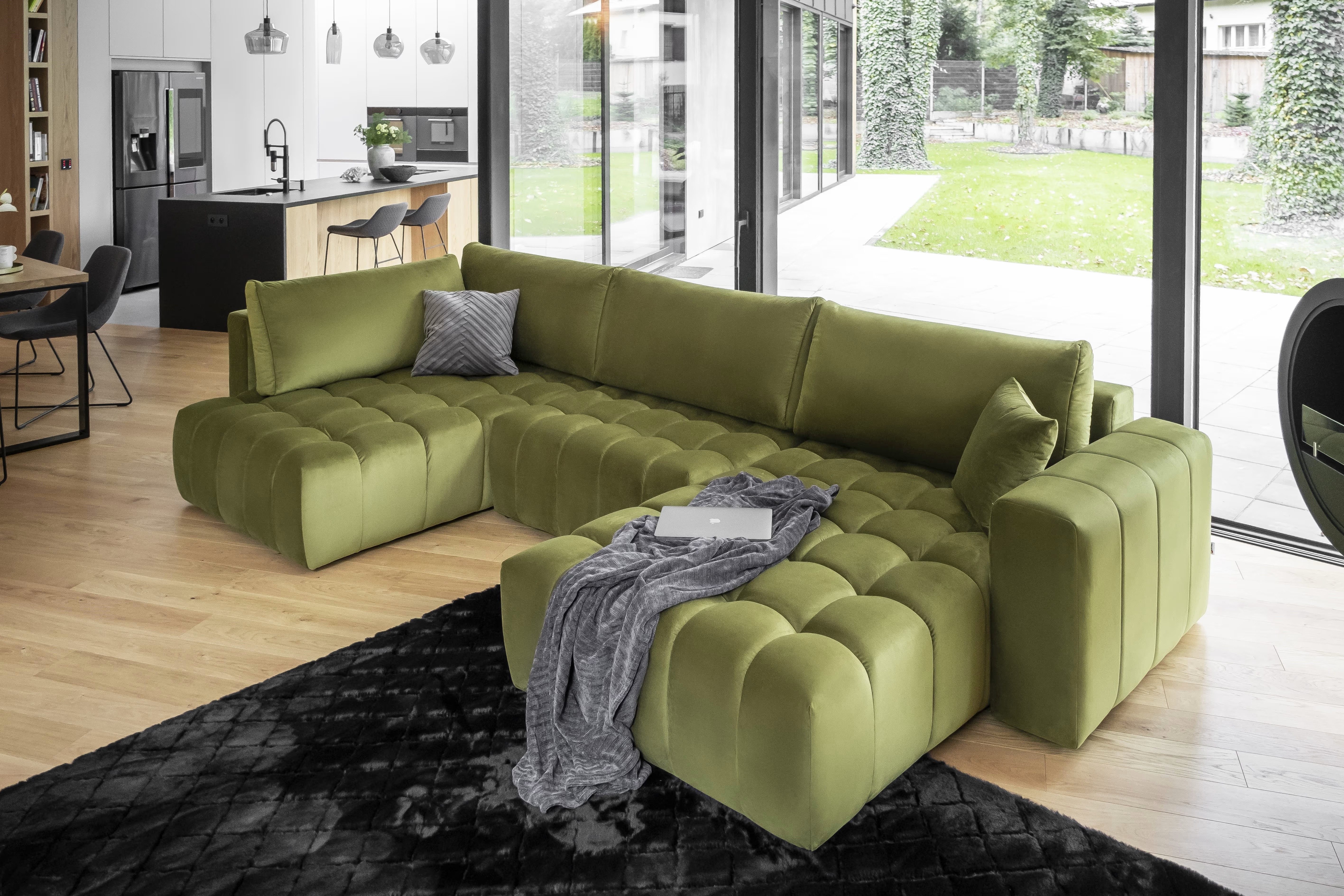 Myhomelando Wohnlandschaft Vico U-Form, Schlaffunktion, Bettkasten, 340 x 170 cm, Wohnlandschaft U Form mit Schlaffunktion und Bettkasten