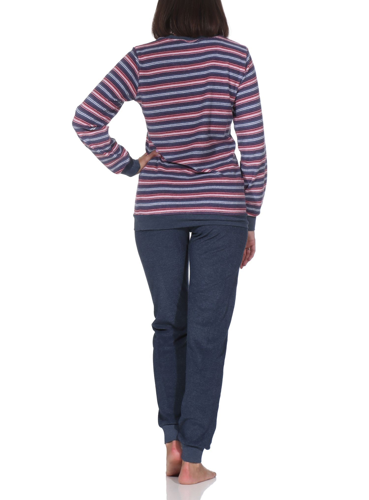 Normann Pyjama Damen Frottee Schlafanzug mit Bündchen Pyjama in Streifendesign – Bild 3 von 5