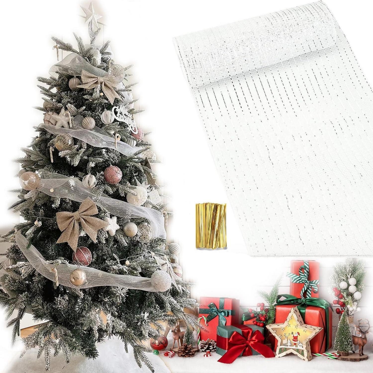 LuxusKollektion Girlanden Girlande Lametta Weißsilber 26cm x 9,14m