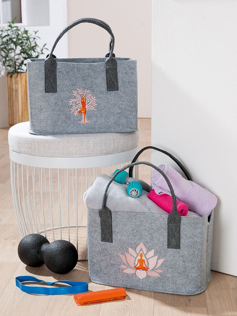 GILDE Shopper 2er Set Filztaschen Namaste mit Lebensbaum- und Lotusmotiv (2-tlg)