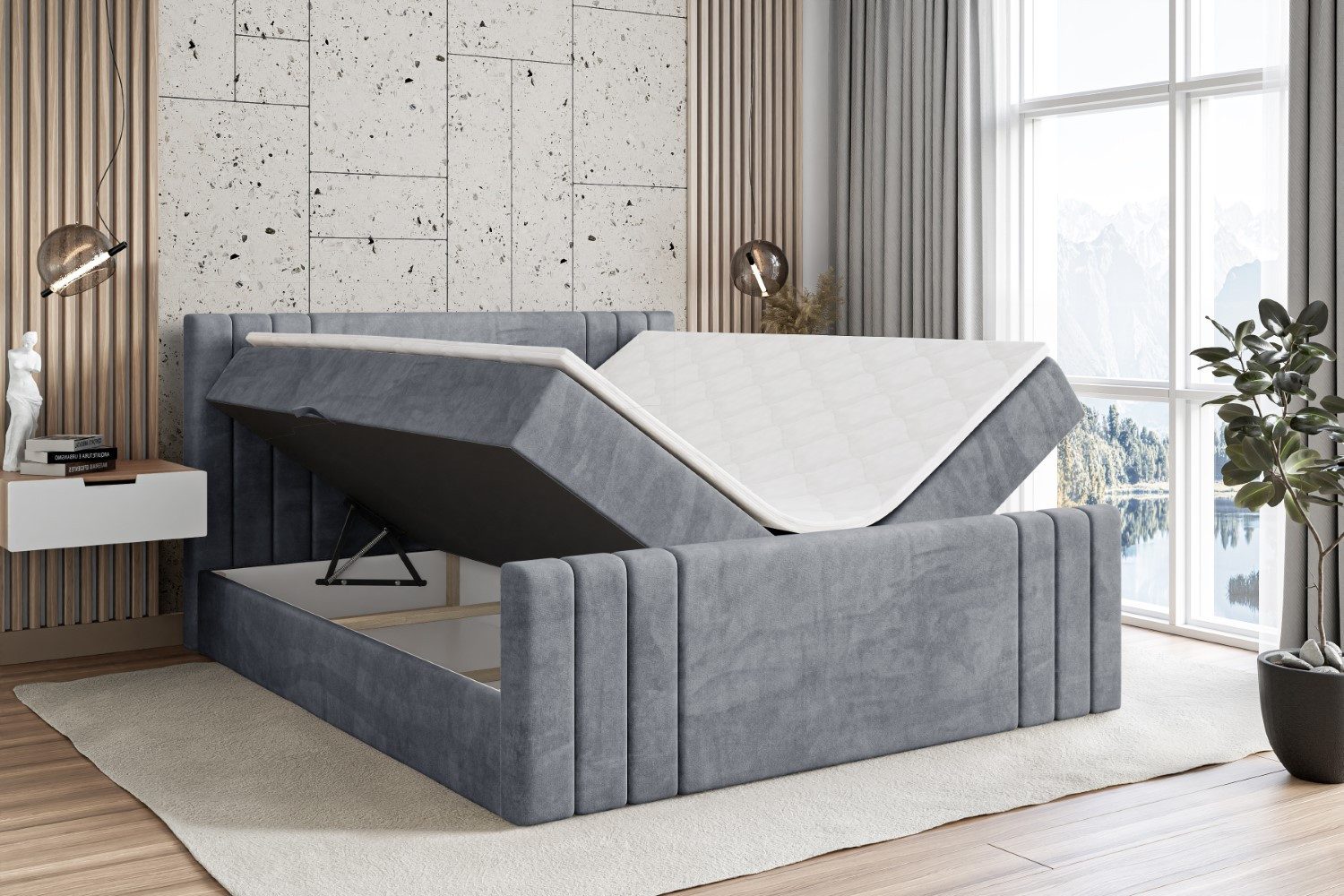 ALTDECOR Boxbett IDRIKO-Z (Multipocket-Matratze H4, H3 Matratze Bonellfederung, Topper, Kopfteil), Doppelbett mit Fußteil