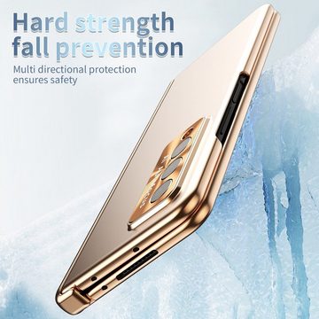 Wigento Handyhülle Für Samsung Galaxy Z Fold3 5G Magnetische Design Vollschutz Kunststoff Hart Cover Handy Tasche Hülle Etuis Gold